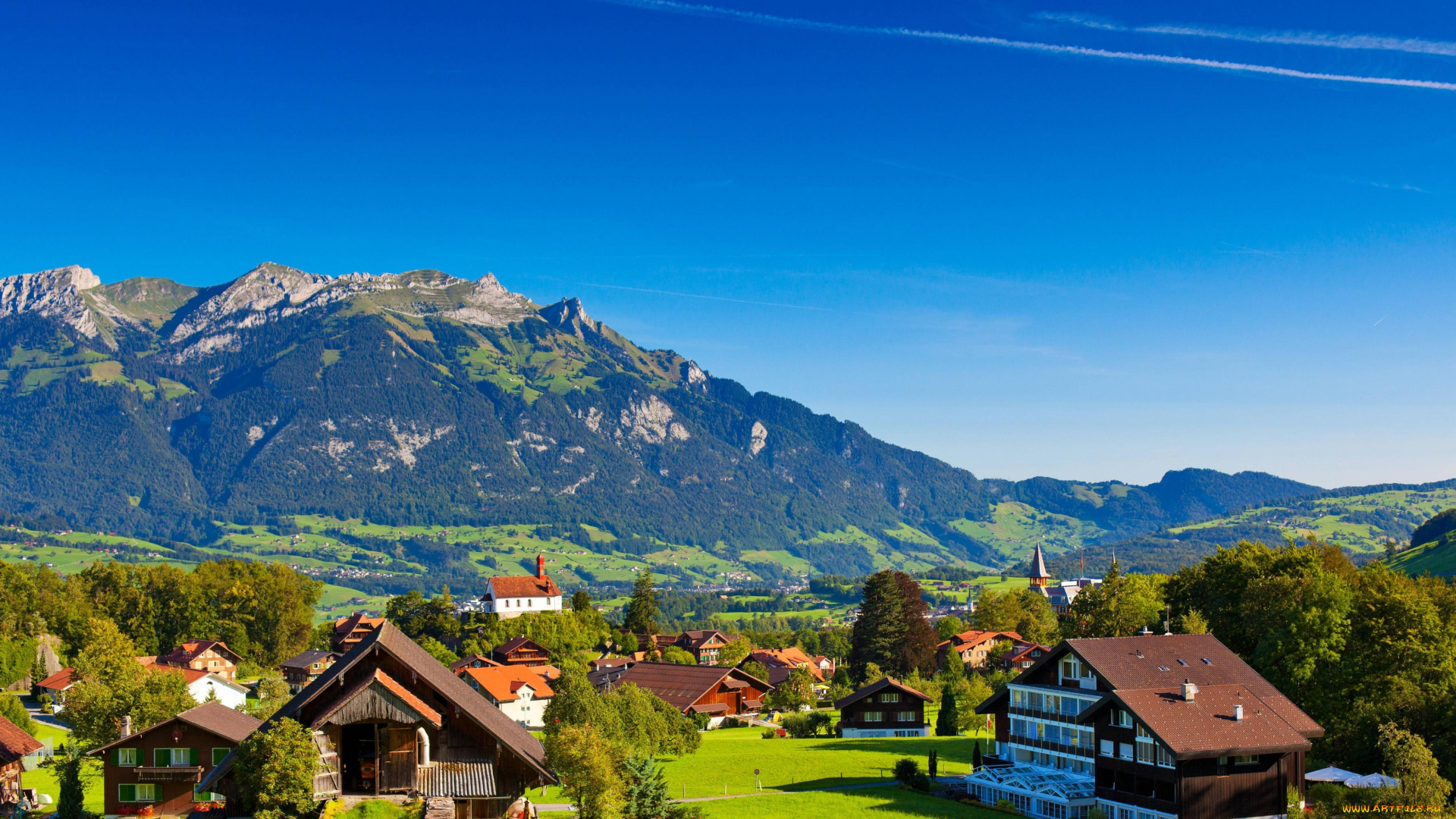 велла, , швейцария, города, -, панорамы, горы, дома, панорама