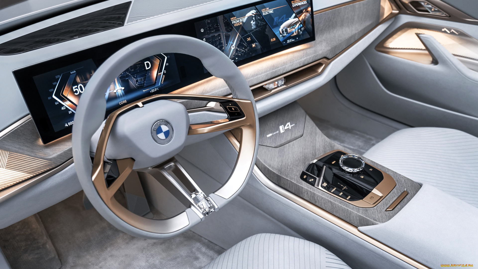 bmw, concept, i4, 2020, автомобили, спидометры, торпедо, салон, руль