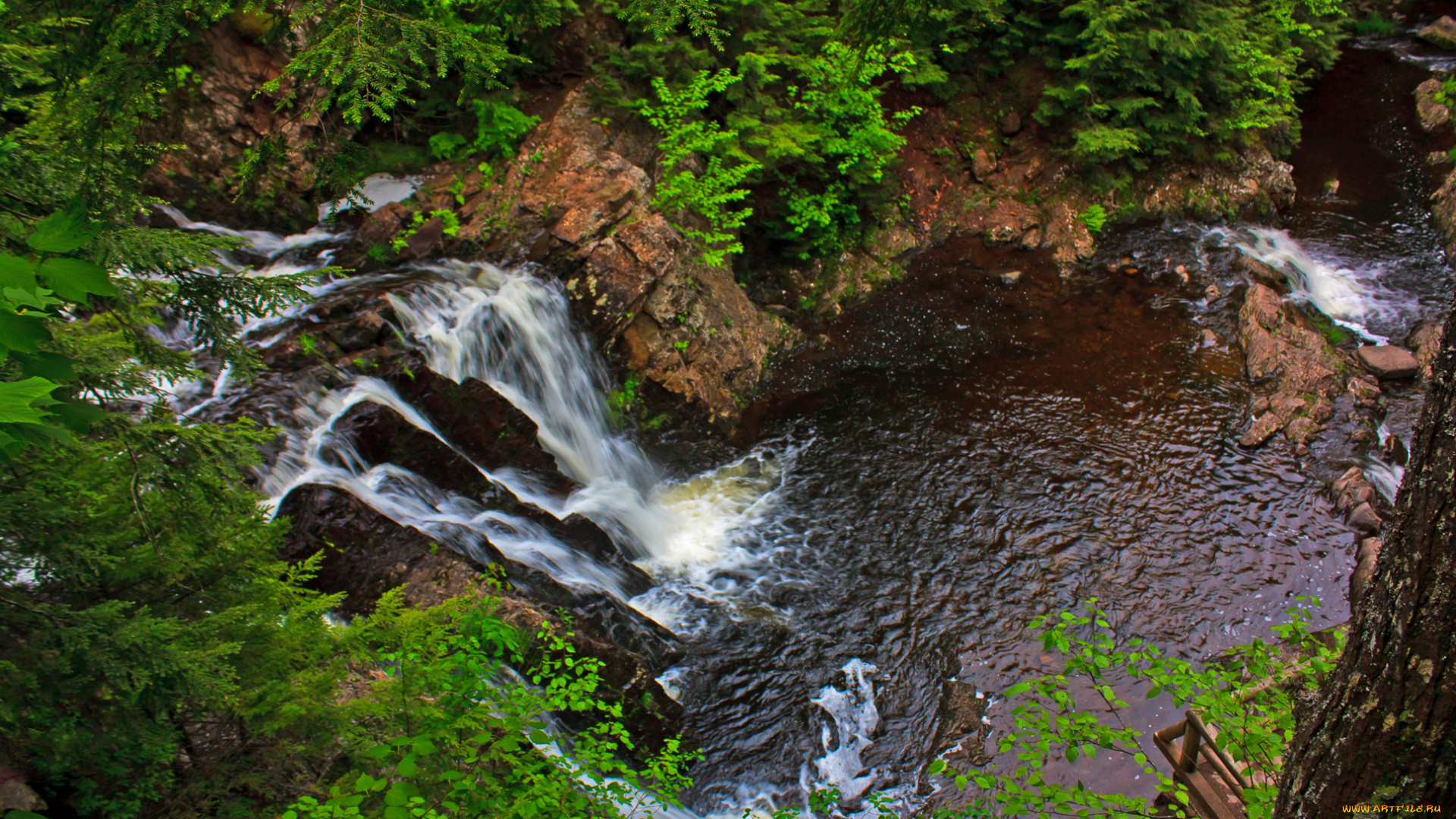 природа, водопады, река, камни