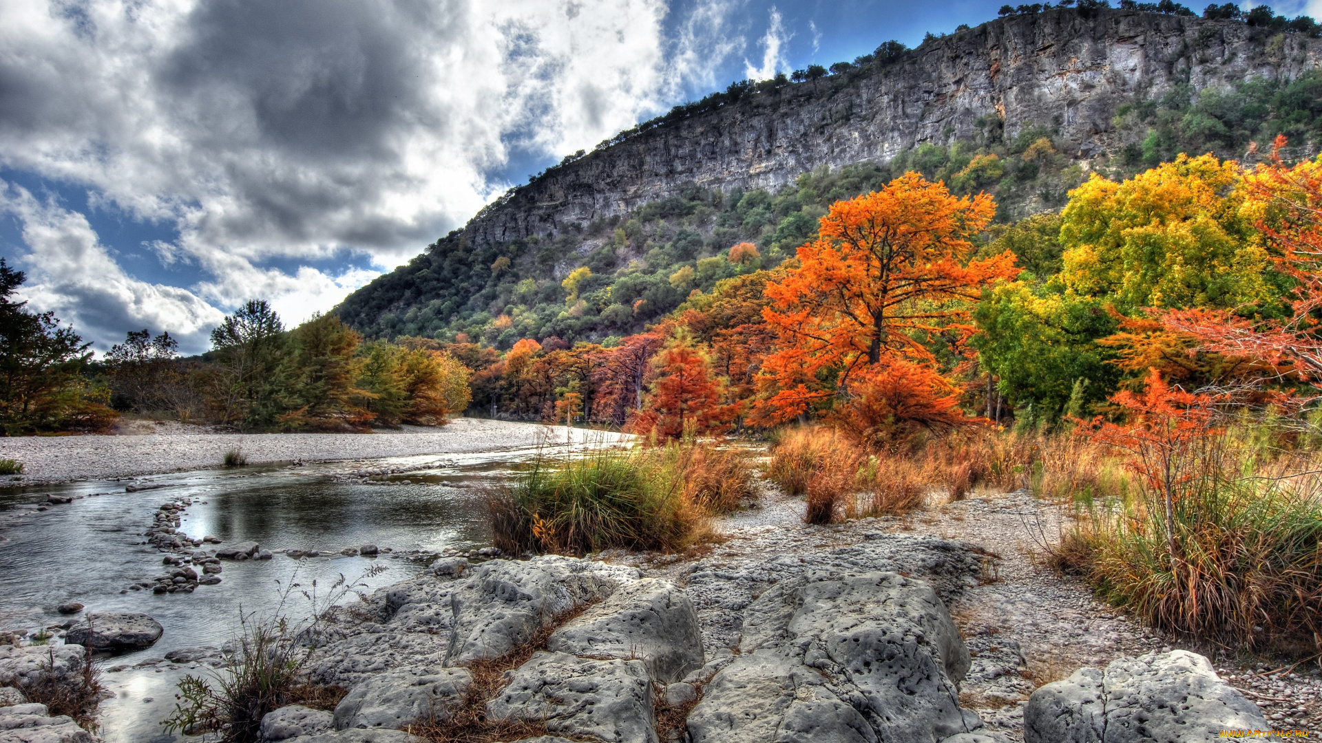 autumn, природа, пейзажи, горы, камни, лес, река