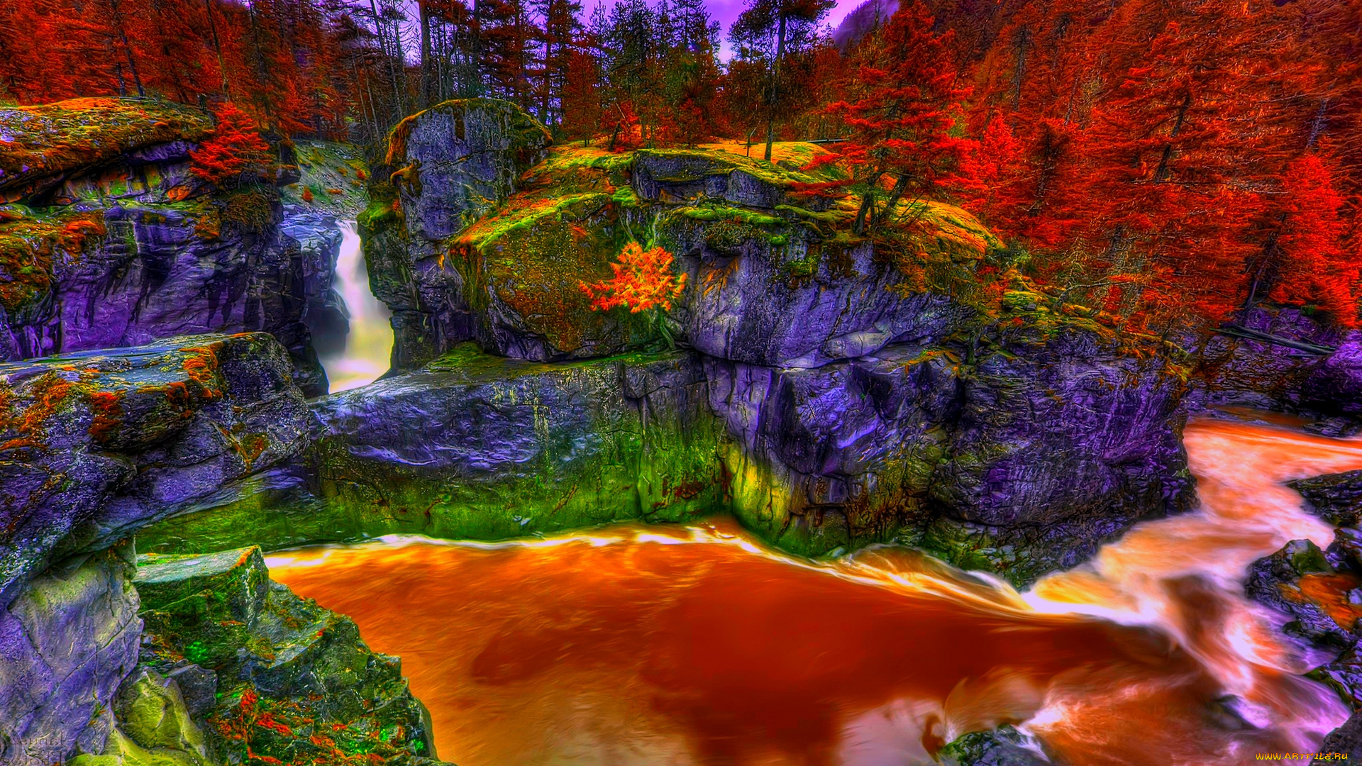 mystique, falls, природа, водопады, краски, водопад, камни, лес, река, скалы
