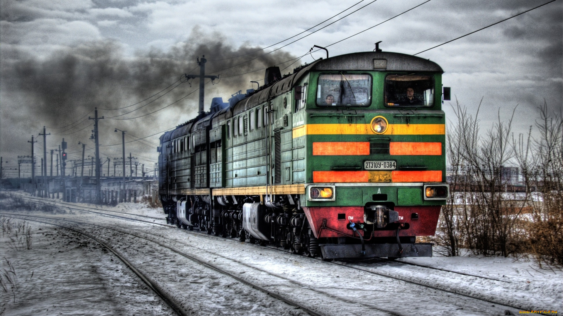 russian, diesel, train, in, winter, hdr, техника, локомотивы, дизельэлектровоз, локомотив