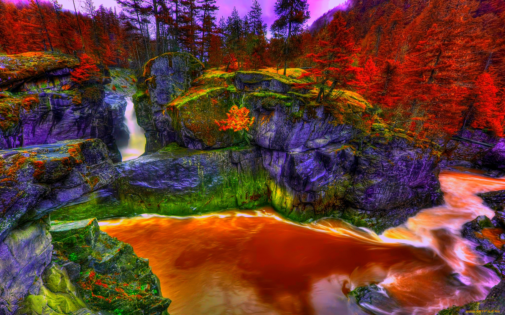 mystique, falls, природа, водопады, краски, водопад, камни, лес, река, скалы