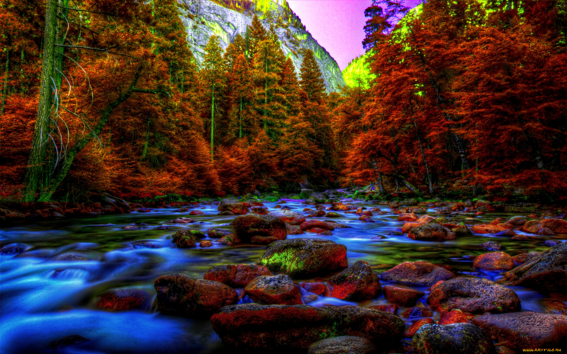 yosmite, in, autumn, природа, реки, озера, осень, река, лес, камни, горы