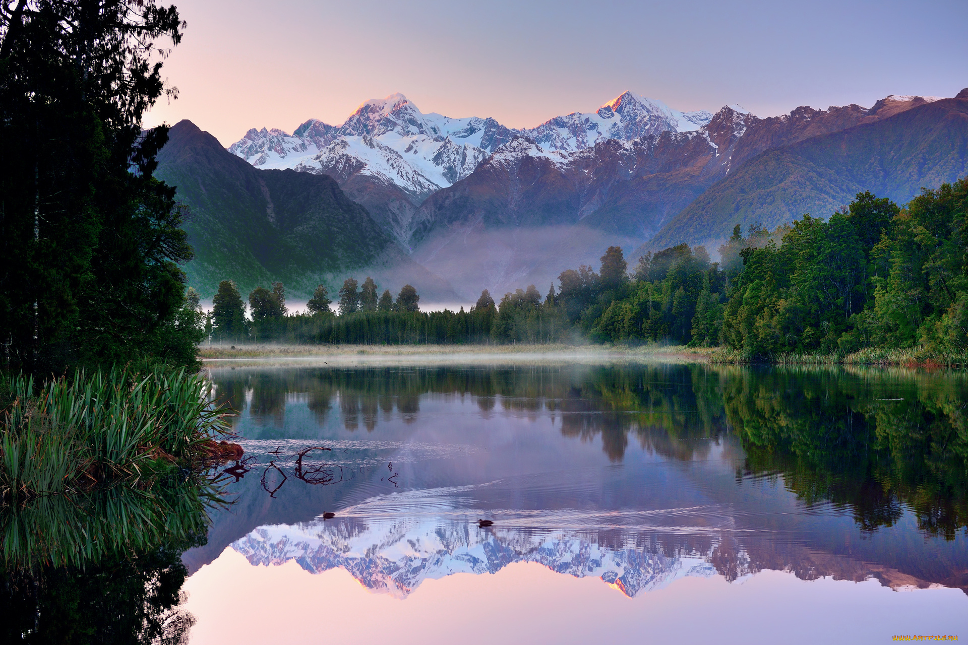 природа, реки, озера, озеро, new, zealand, новая, зеландия, горы, деревья, отражение, пейзаж