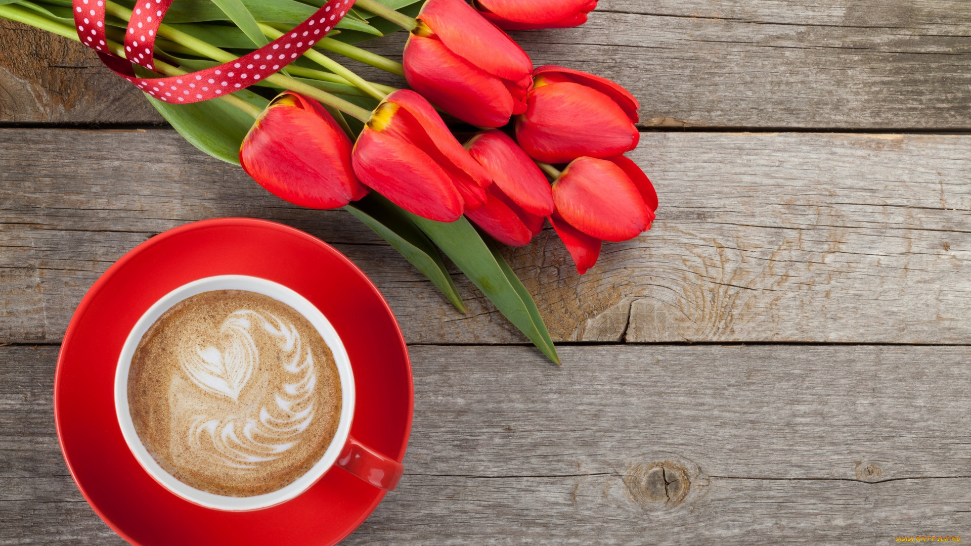 еда, кофе, , кофейные, зёрна, tulips, romantic, cup, coffee, valentine's, day, love, red, тюльпаны