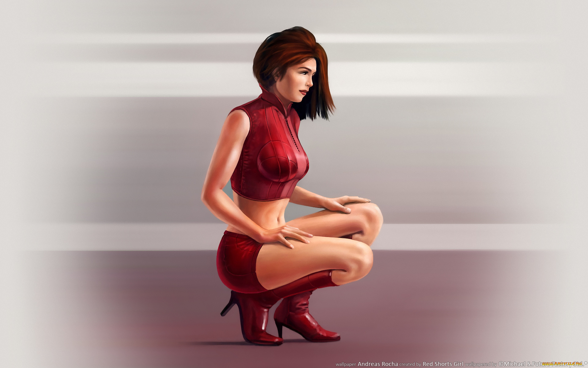 red, shorts, girl, рисованные