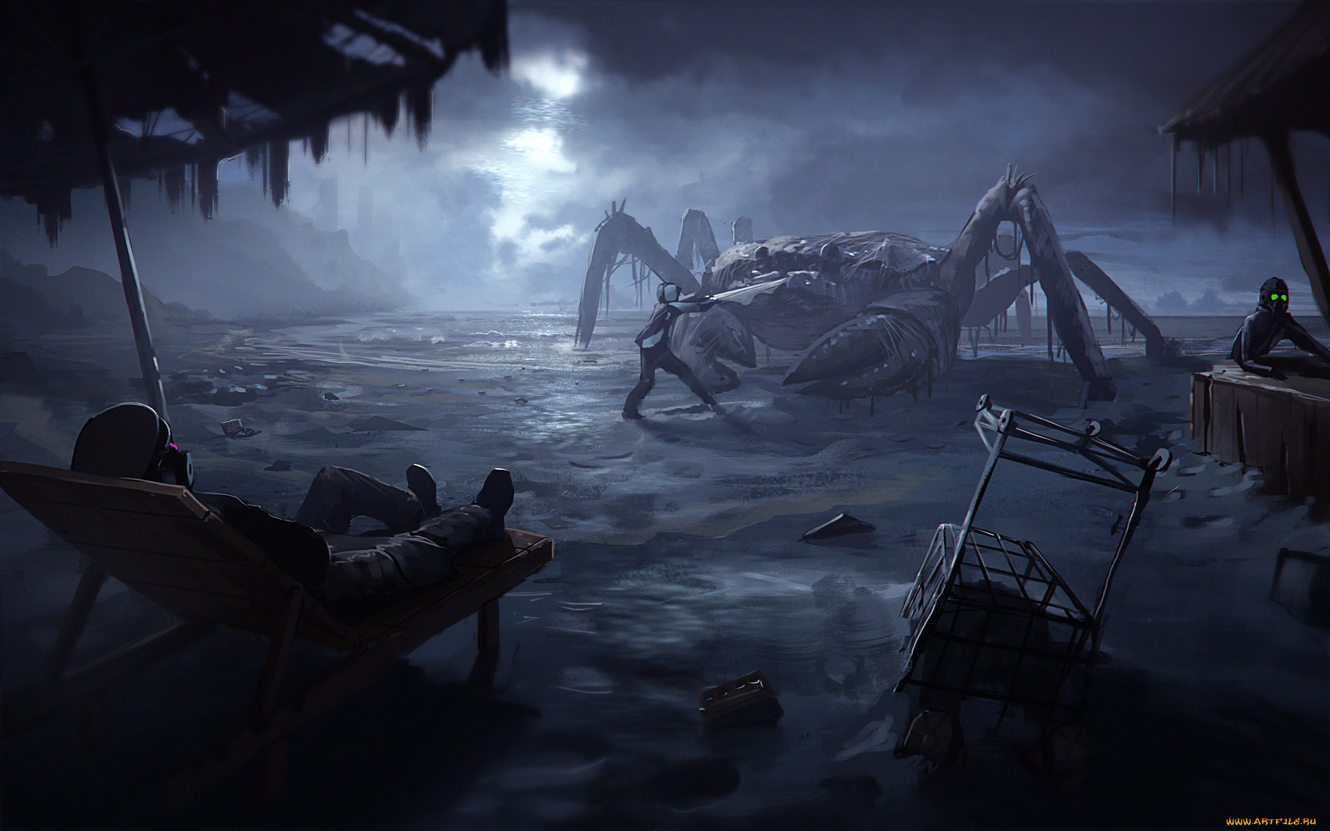 фэнтези, романтика, апокалипсиса, romantic, apocalyptic, crab, beach, night