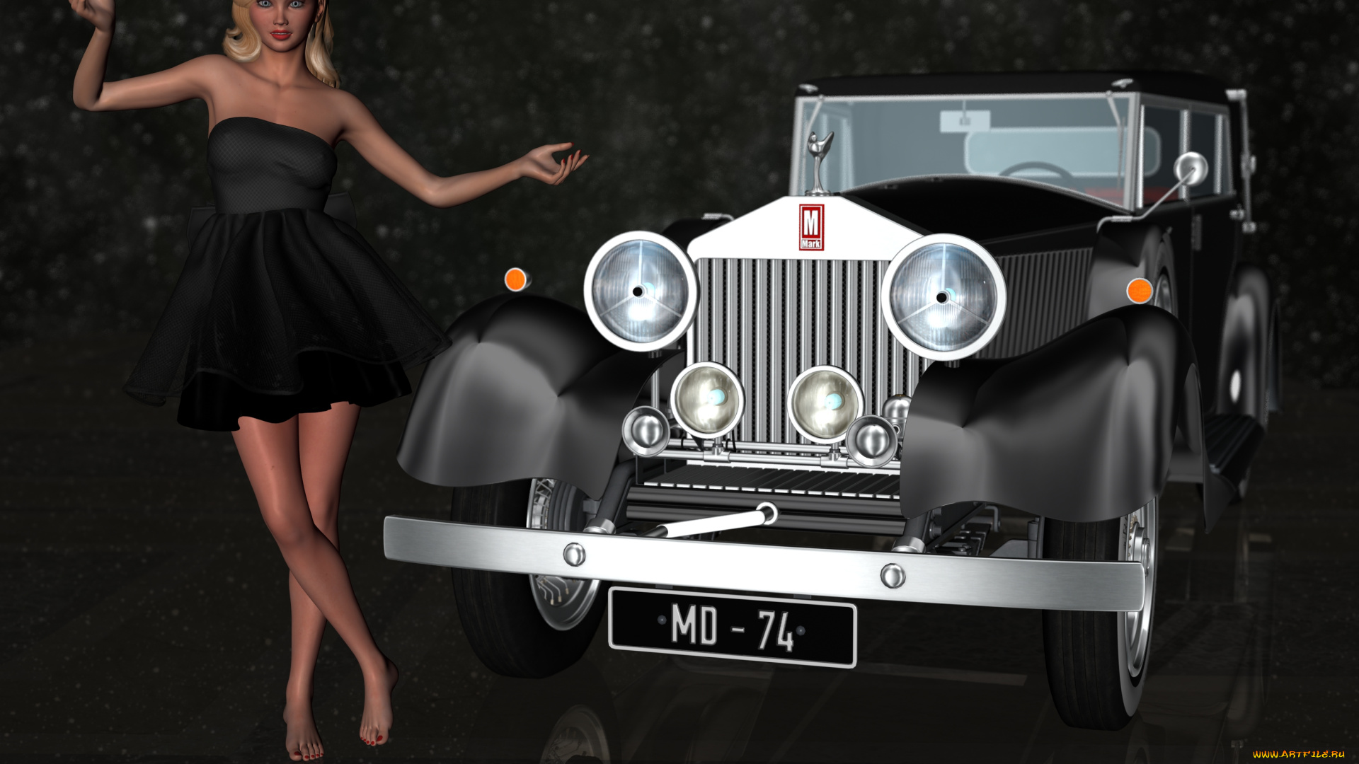 автомобили, 3d, car&girl, девушка, взгляд, автомобиль, фон