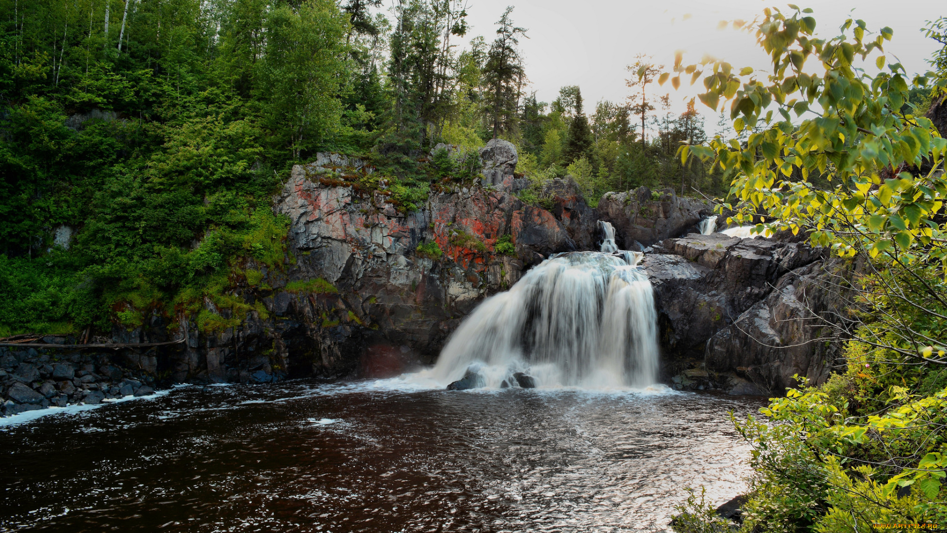 природа, водопады, лес, река, водопад