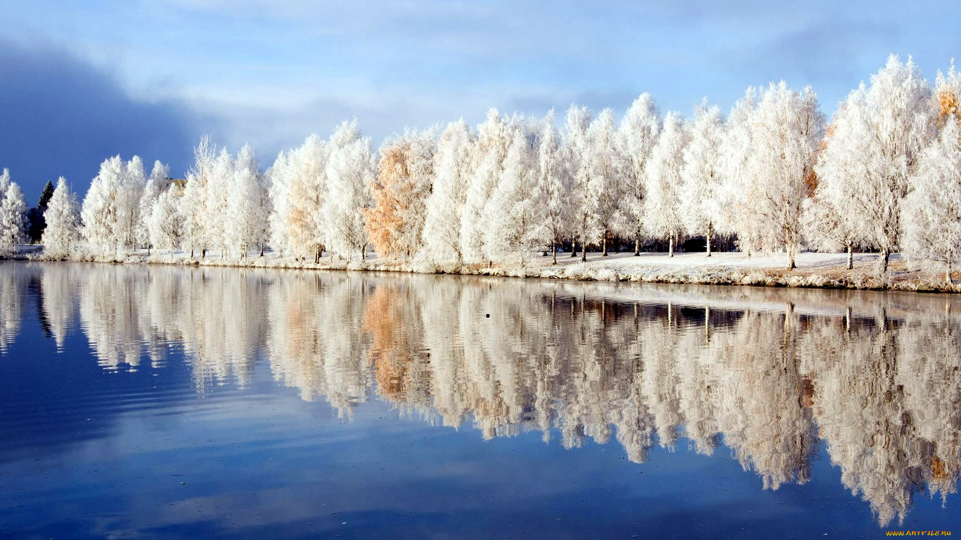 природа, зима, отражение, река