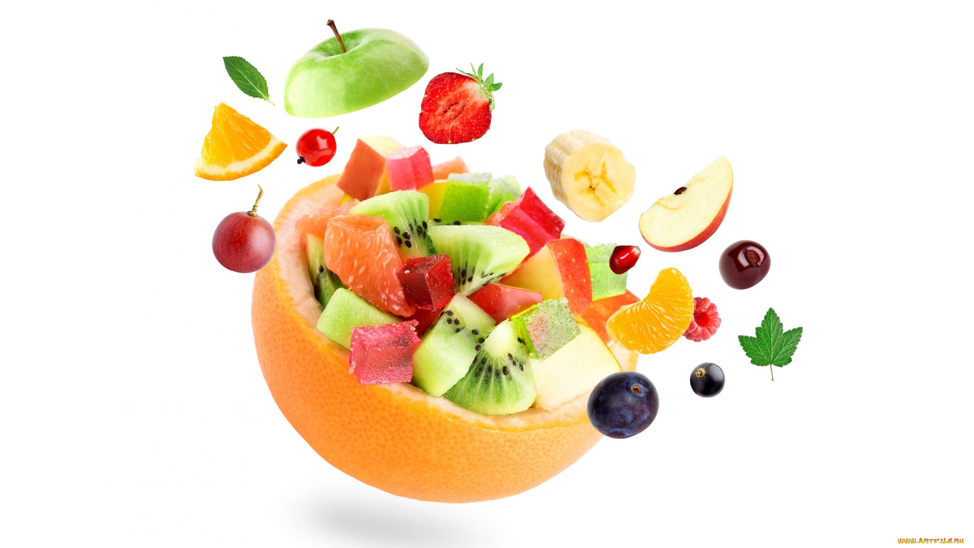 еда, фрукты, , ягоды, белый, фон, дольки, ягоды
