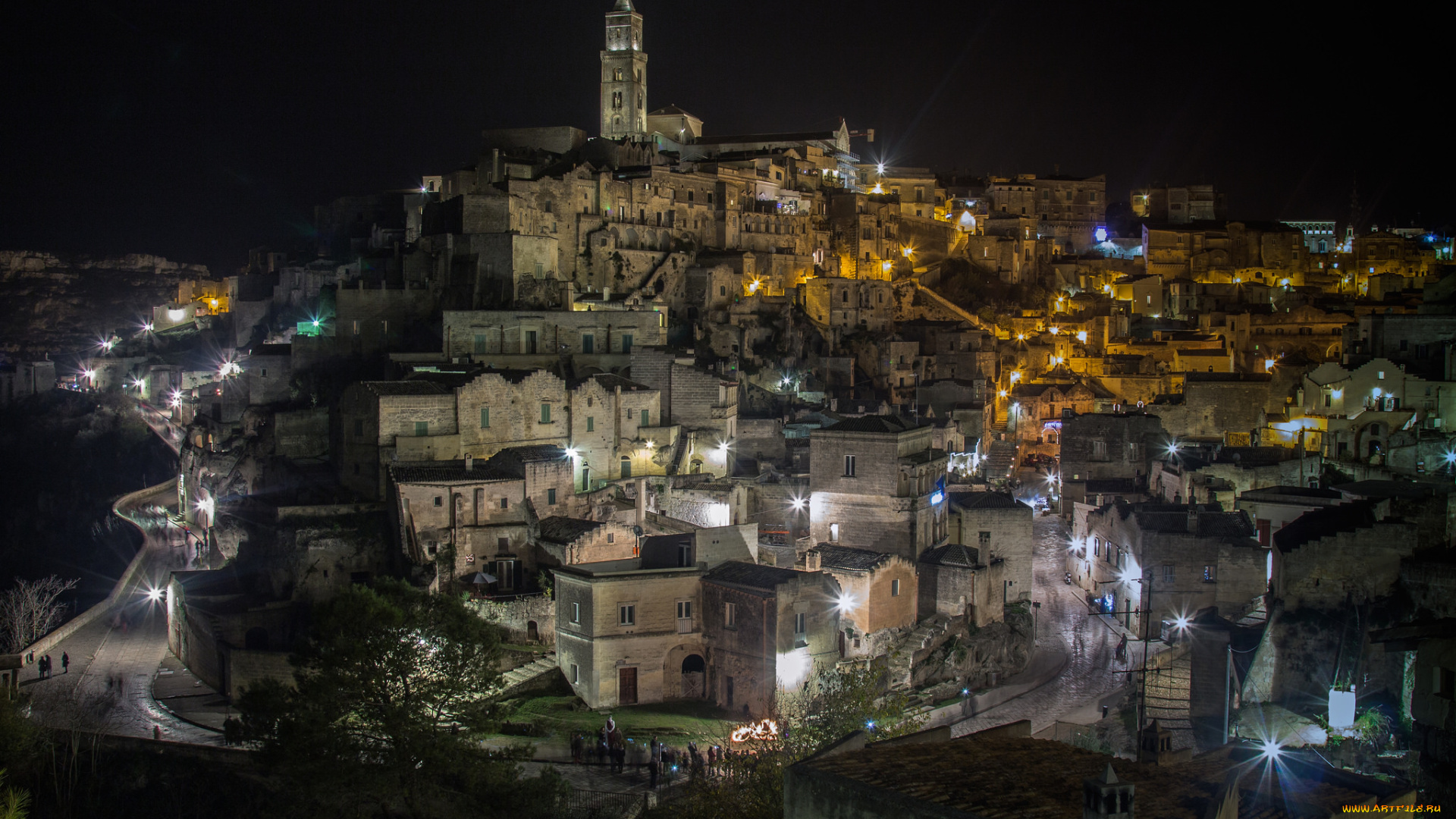 matera, города, -, огни, ночного, города, огни, ночь