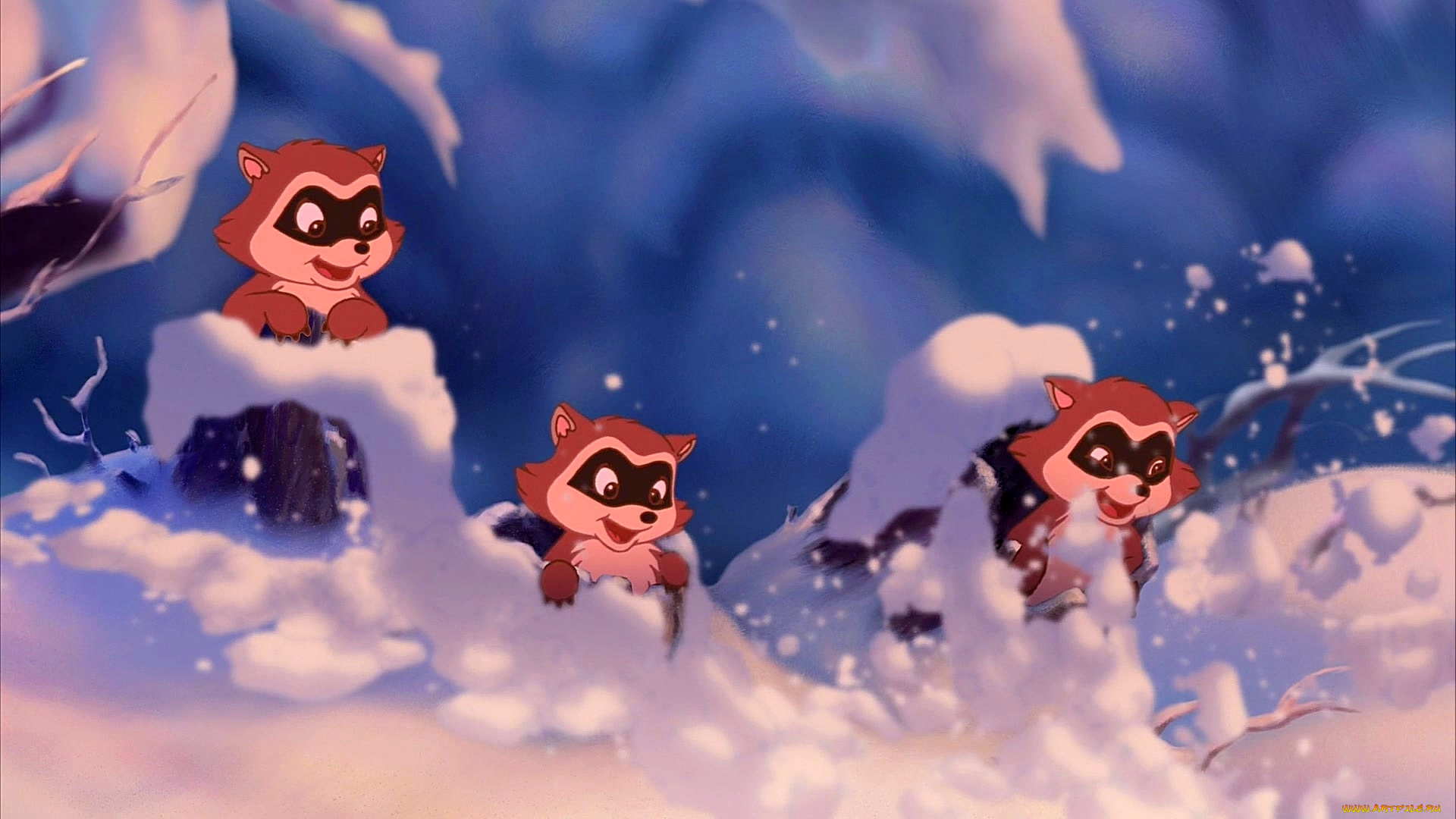 мультфильмы, bambi, 2, енот, трое, снег