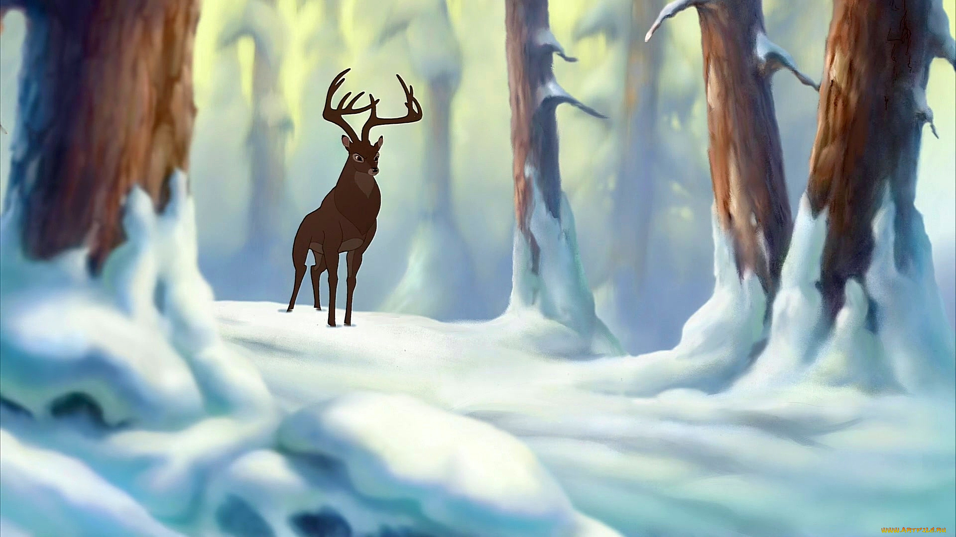мультфильмы, bambi, 2, олень, снег, деревья