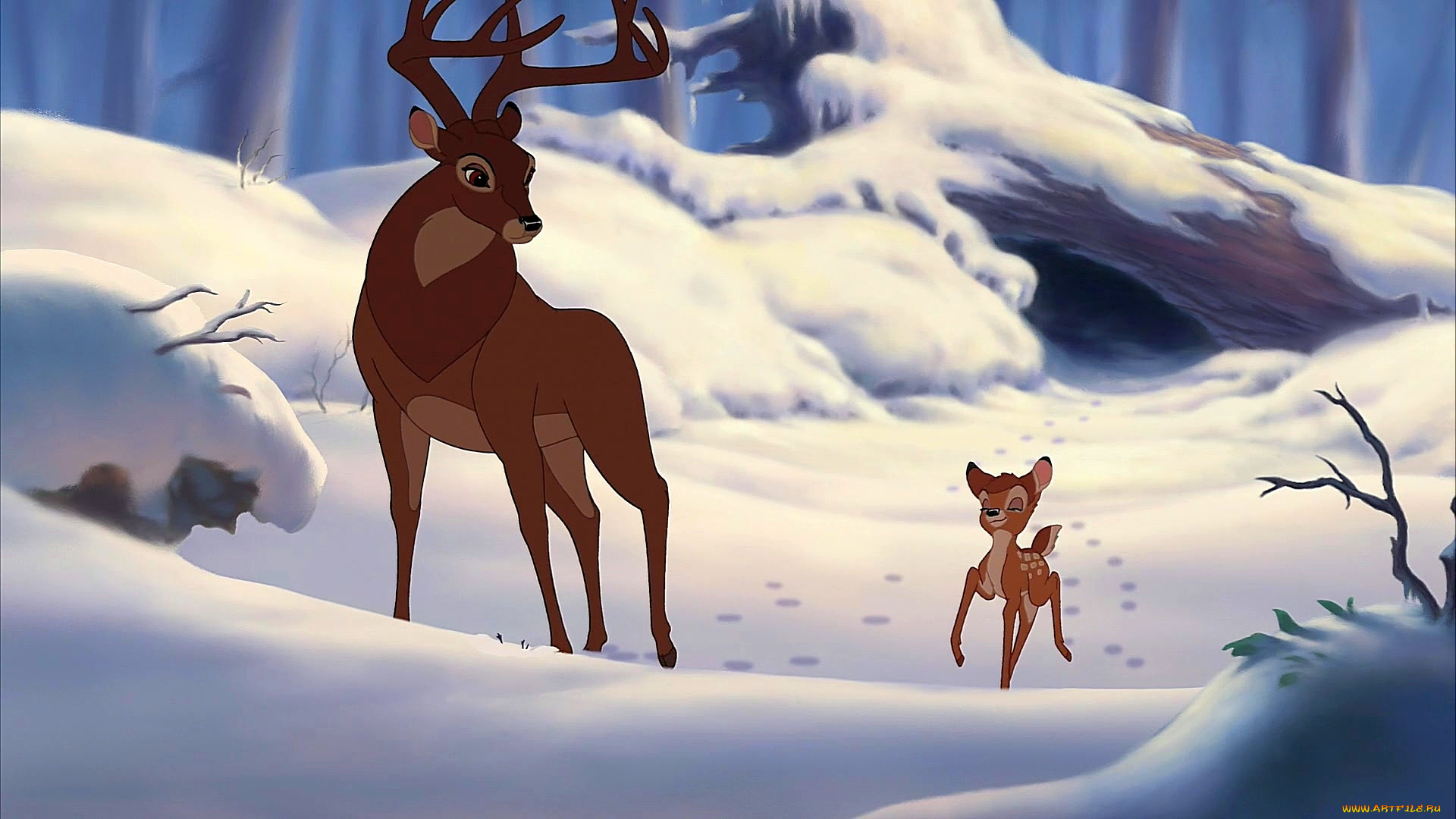 мультфильмы, bambi, 2, олененок, олень, снег