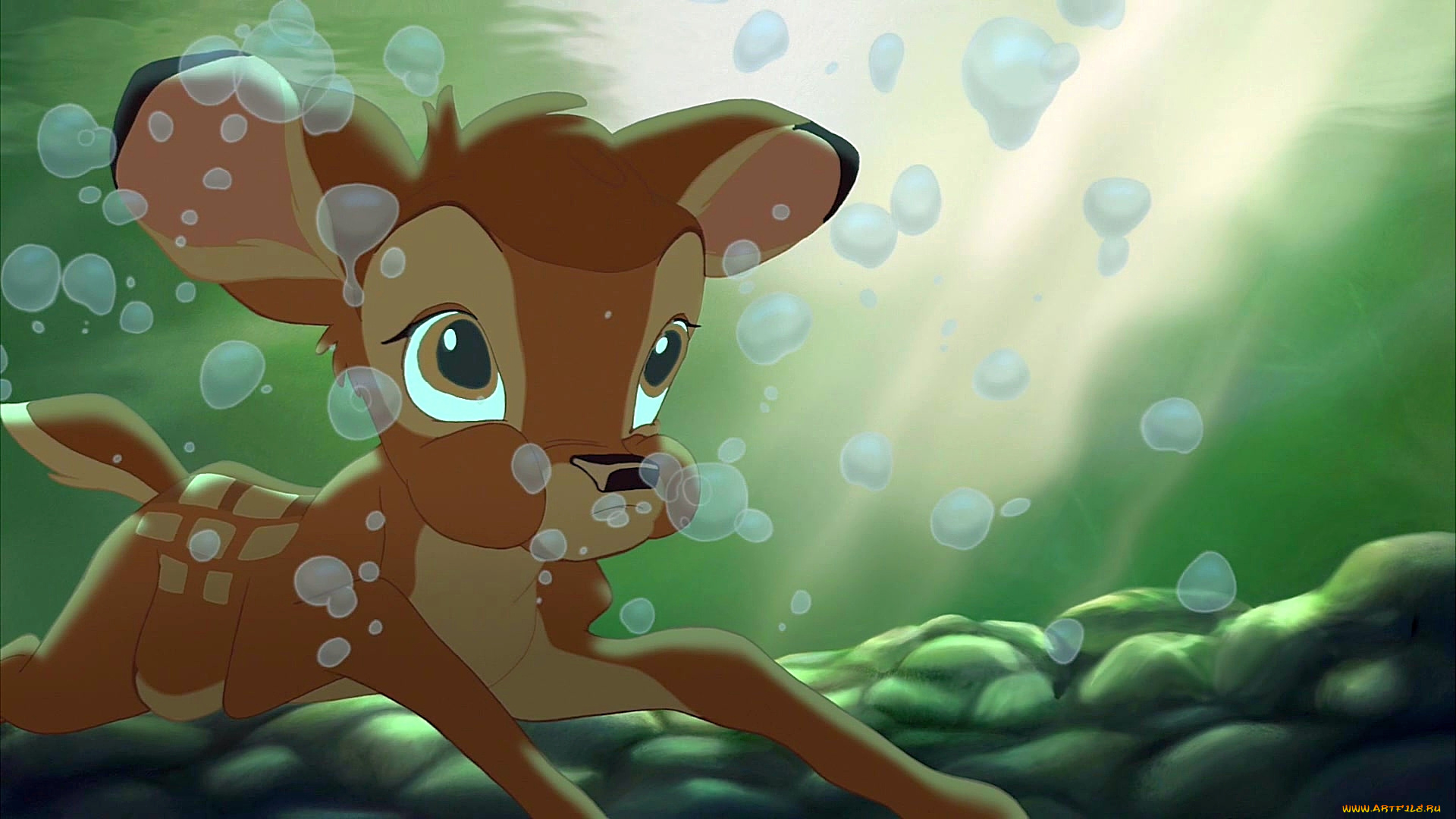 мультфильмы, bambi, 2, водоем, олененок, пузыри