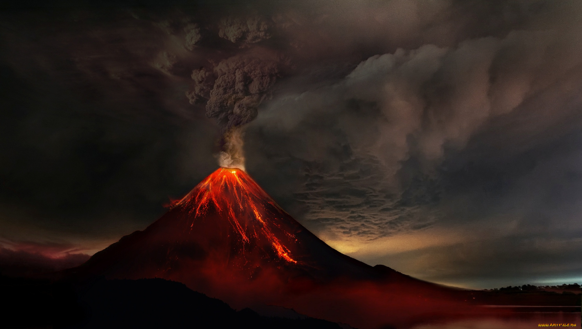 природа, стихия, гора, дым, вулкан, лава, извержение, вулкана