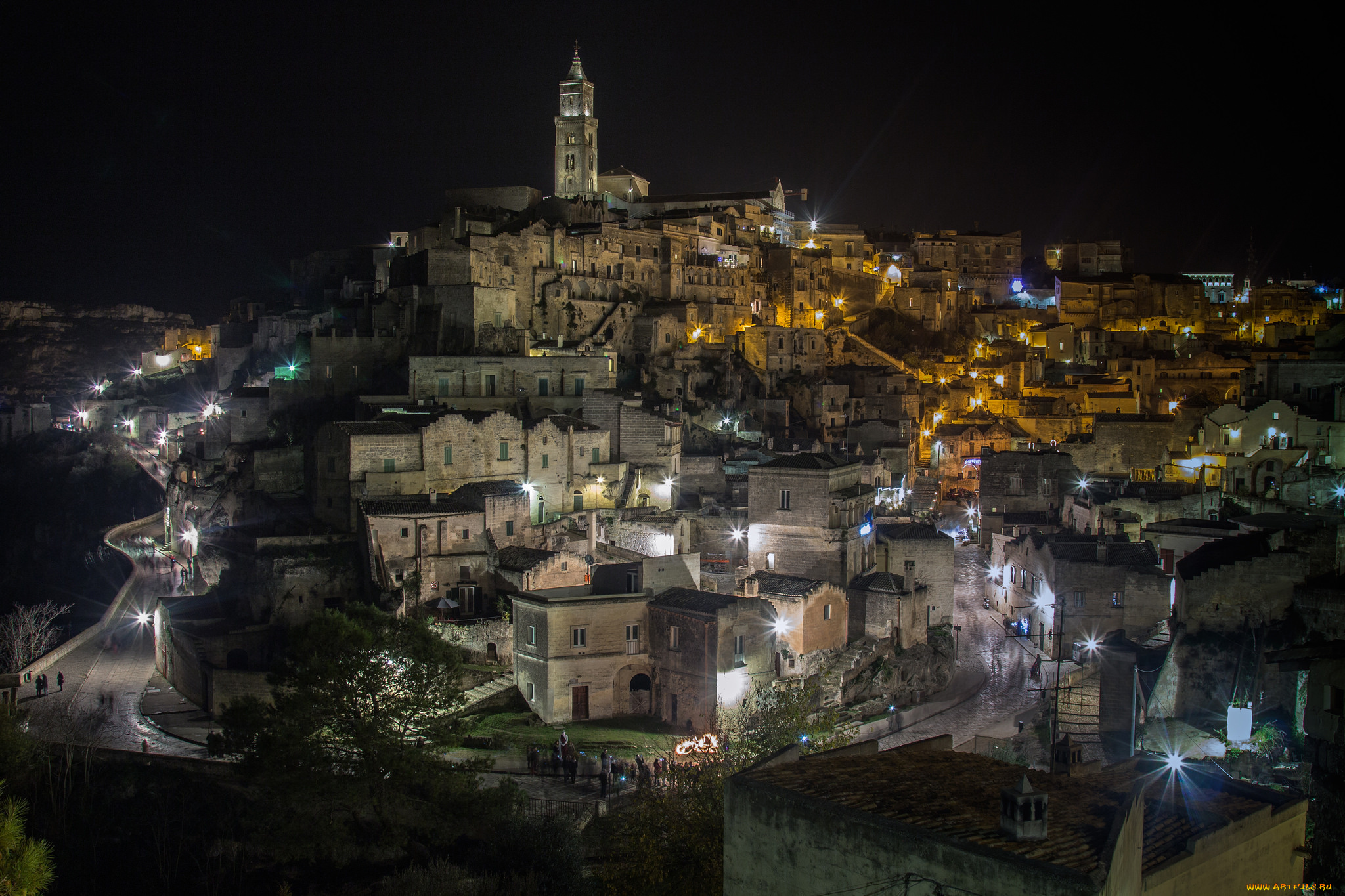 matera, города, -, огни, ночного, города, огни, ночь