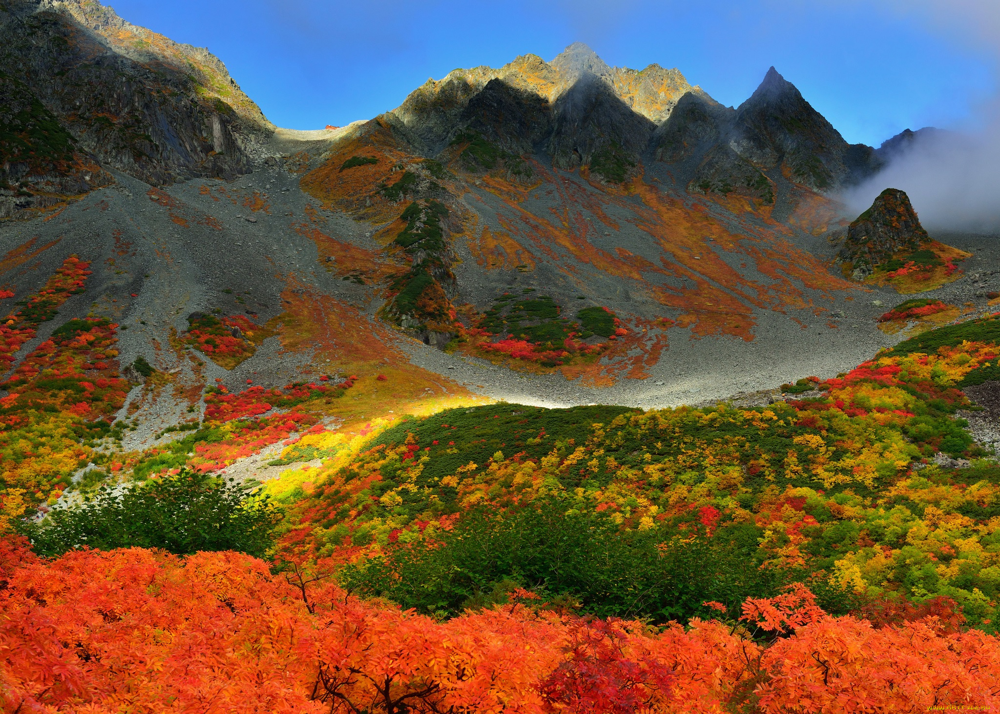 природа, горы, деревья, осень, небо