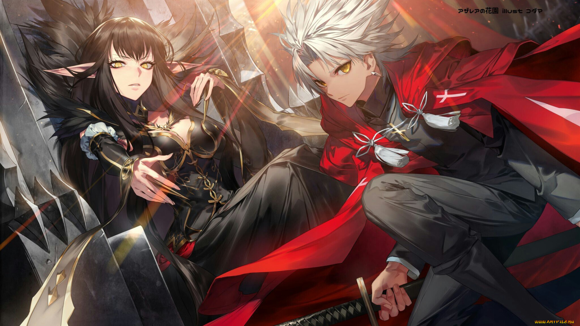 аниме, fate, stay, night, , grand, order, , apocrypha, плащ, меч, уши, девушка, парень