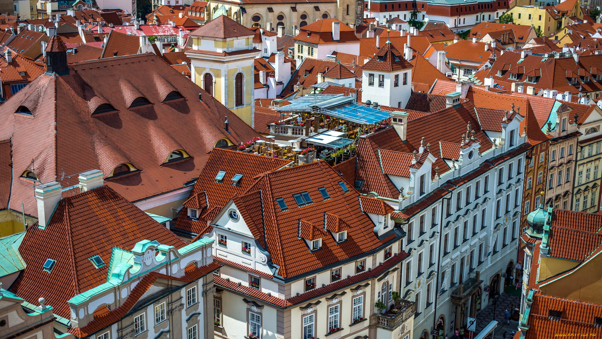 города, прага, , Чехия, панорама