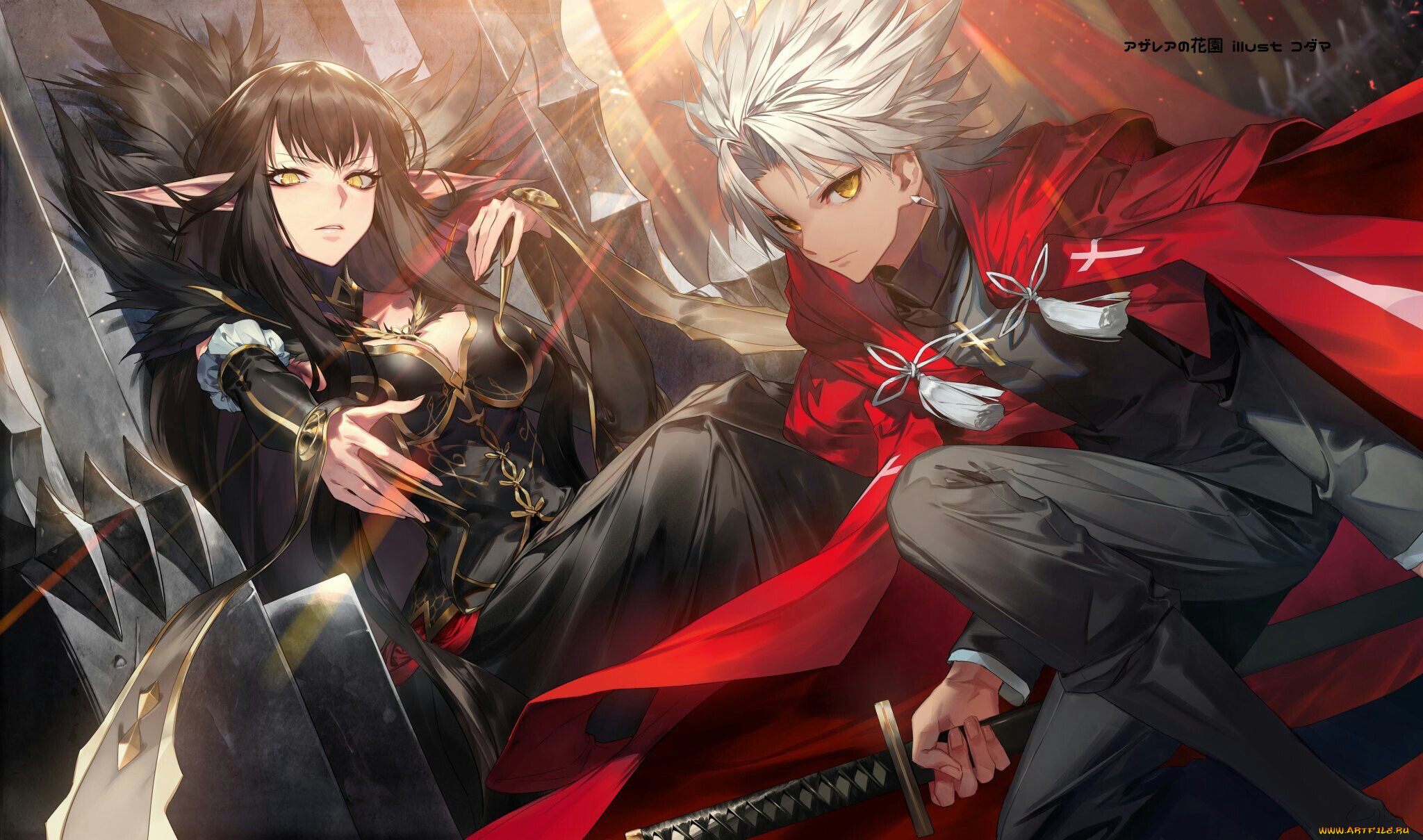 аниме, fate, stay, night, , grand, order, , apocrypha, плащ, меч, уши, девушка, парень