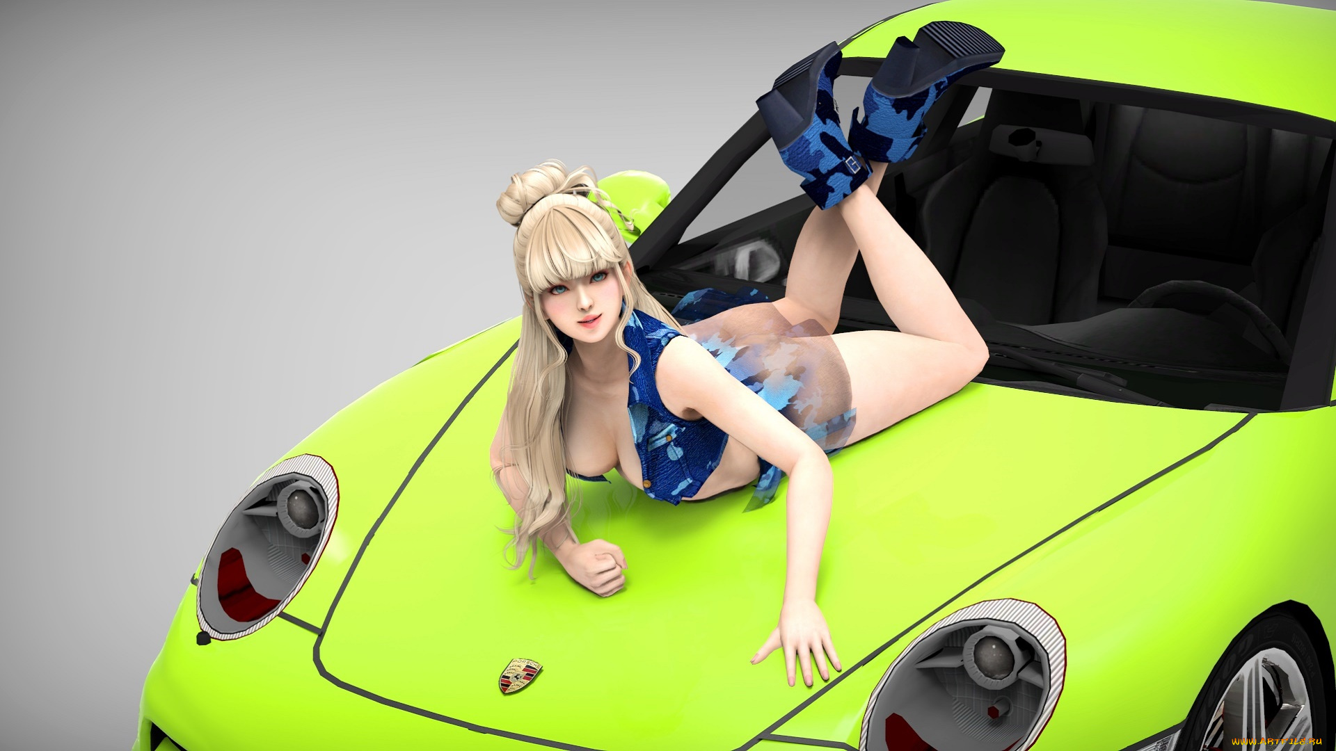 автомобили, 3d, car&girl, автомобиль, фон, взгляд, девушка