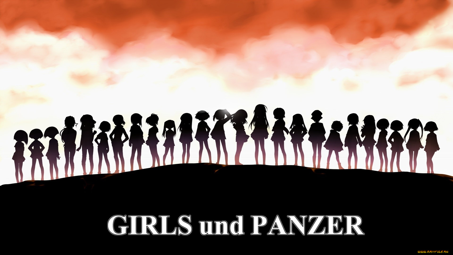 girls, und, panzer, аниме, девушки, силуэт