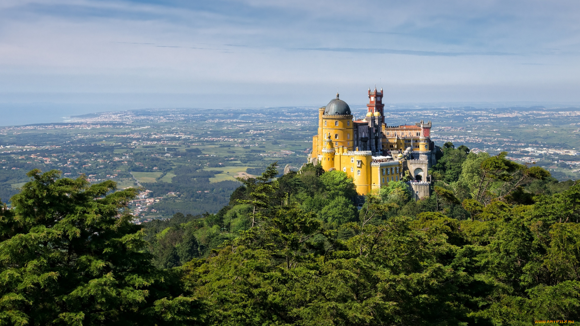 sintra, , portugal, города, -, дворцы, , замки, , крепости, замок, лес, гора, панорама