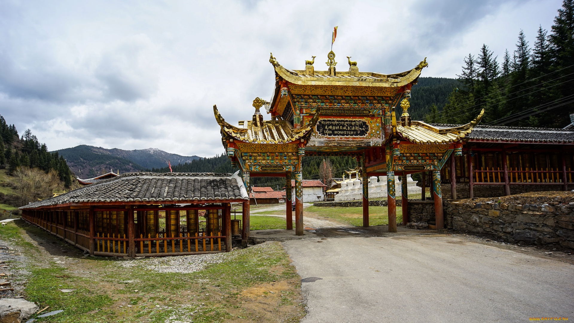 tibetan, temple, города, -, буддийские, и, другие, храмы, храм, горы