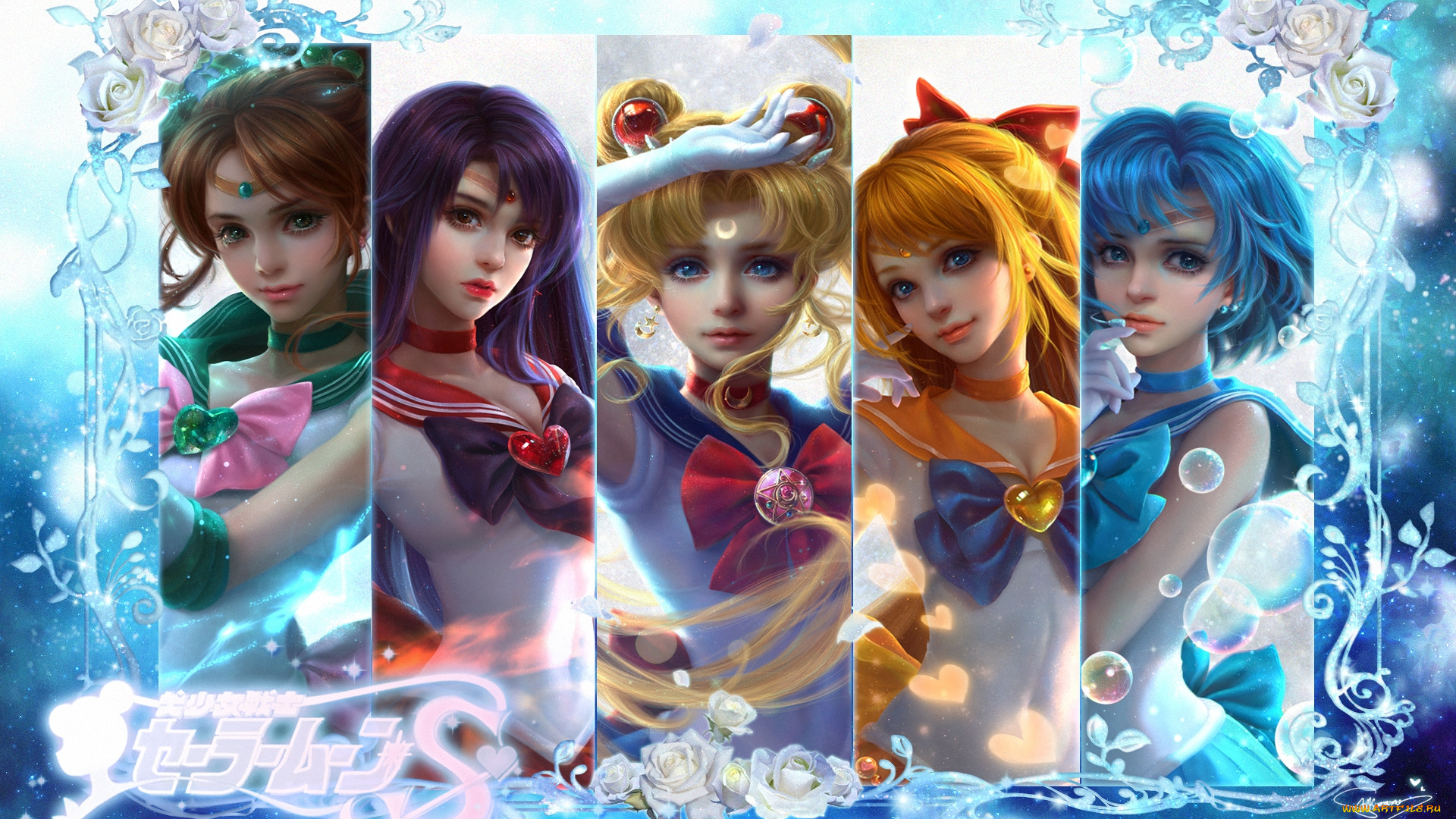 аниме, sailor, moon, цветы, войны, девушки, girls, venus, mercury, jupiter, sailor, moon, mars