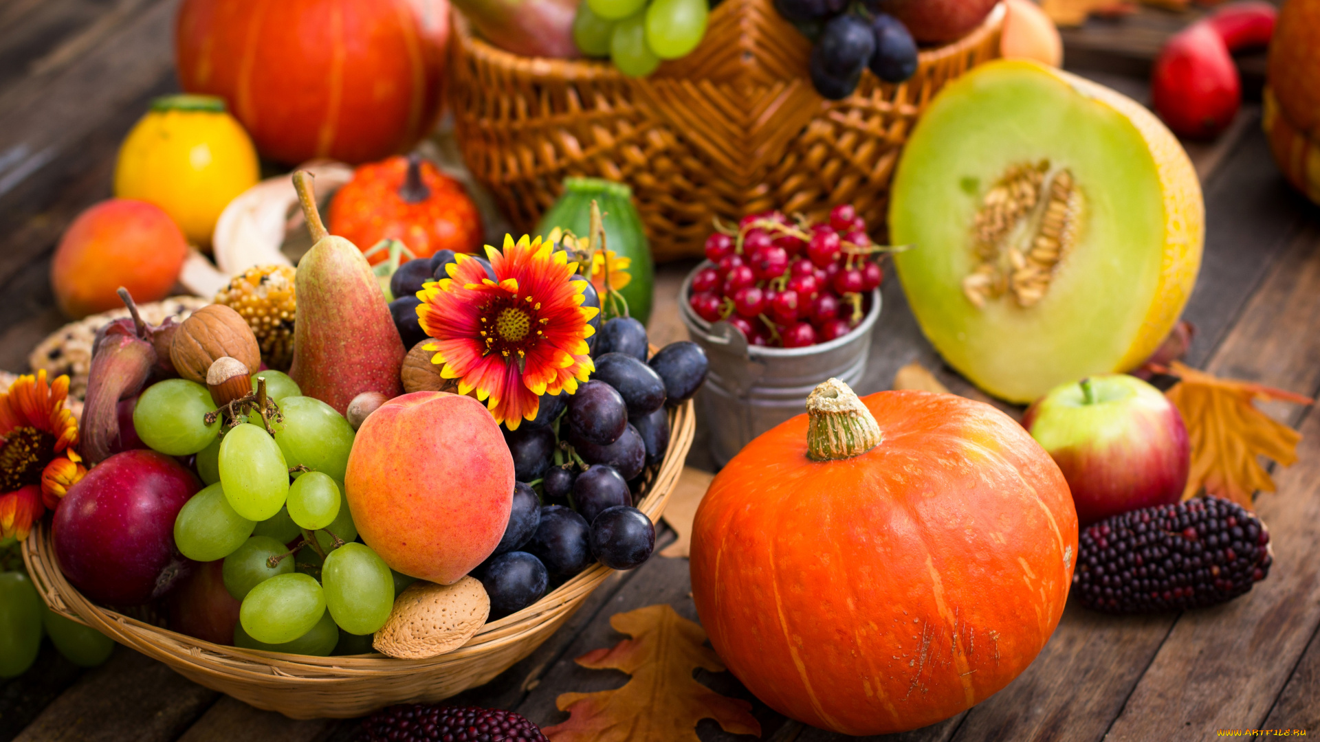 еда, фрукты, и, овощи, вместе, осень, виноград, тыква, autumn, grapes, harvest, pumpkin, персик