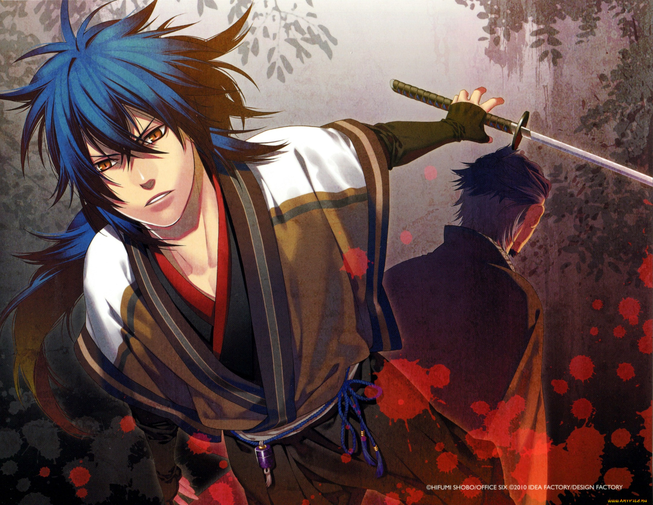 аниме, hakuoki, парень, взгляд, меч, фон