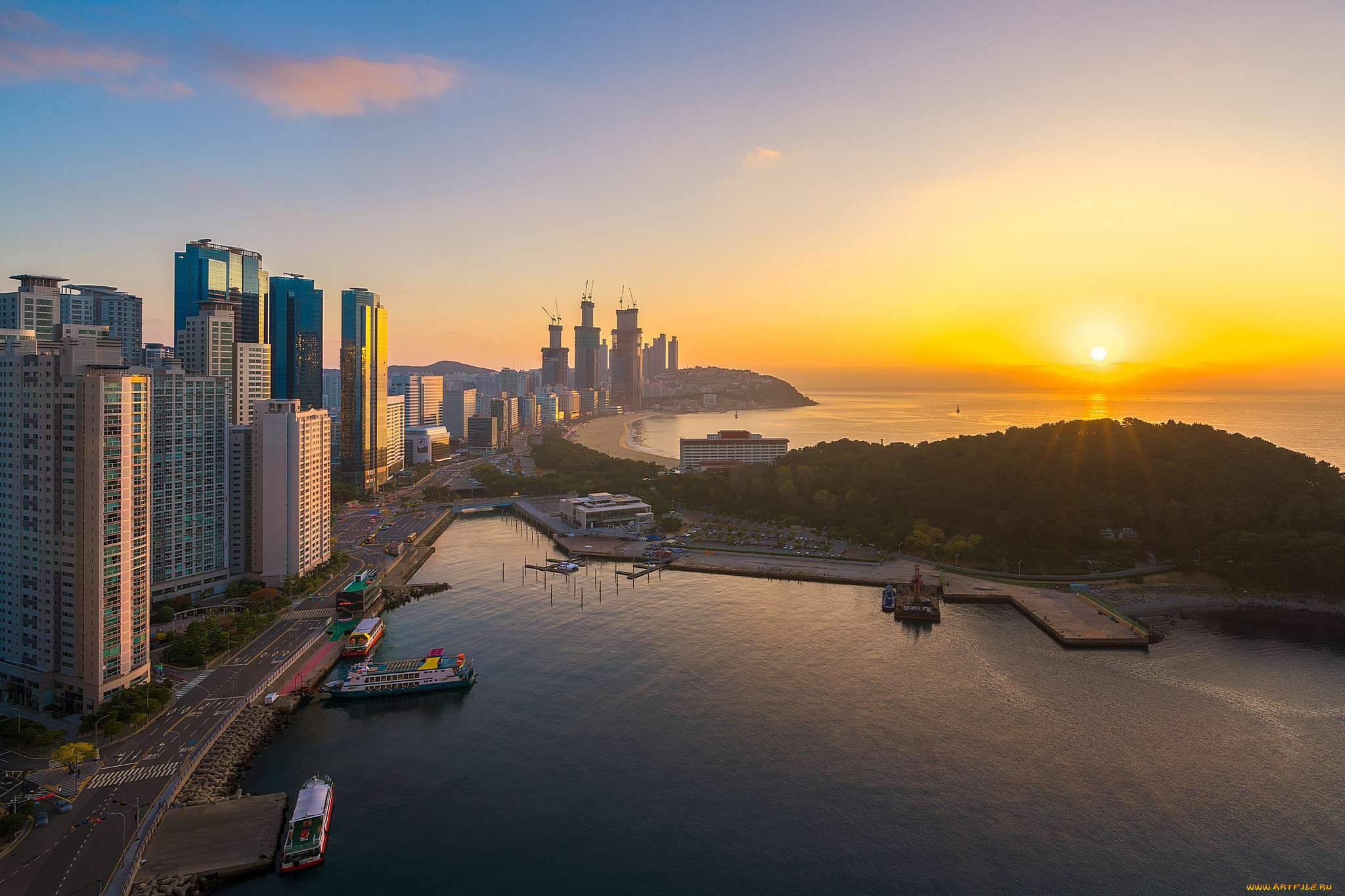 города, -, улицы, , площади, , набережные, busan, южная, корея, рассвет, пусан, утро