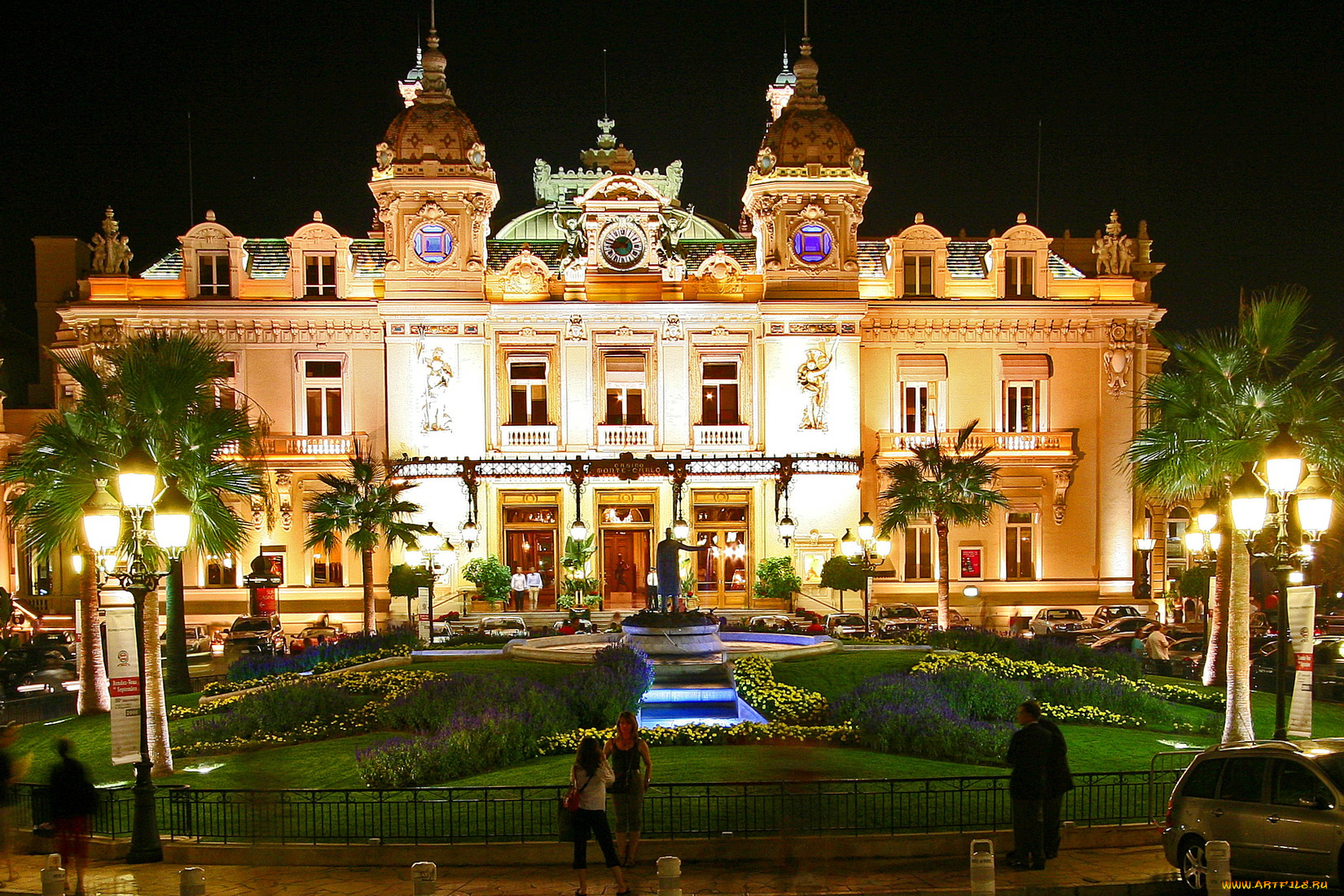 monte, carlo, casino, города, монте, карло, монако, фонари, скульптура, здание, клумба