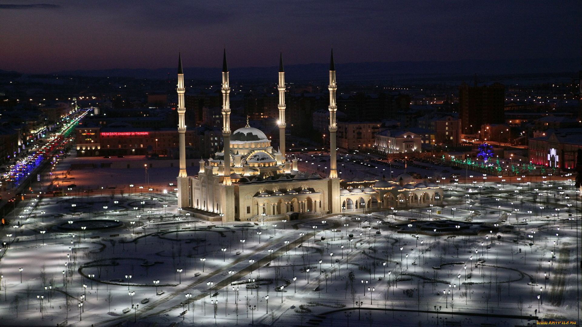 города, мечети, медресе, ночь, красиво, грозный, мечеть