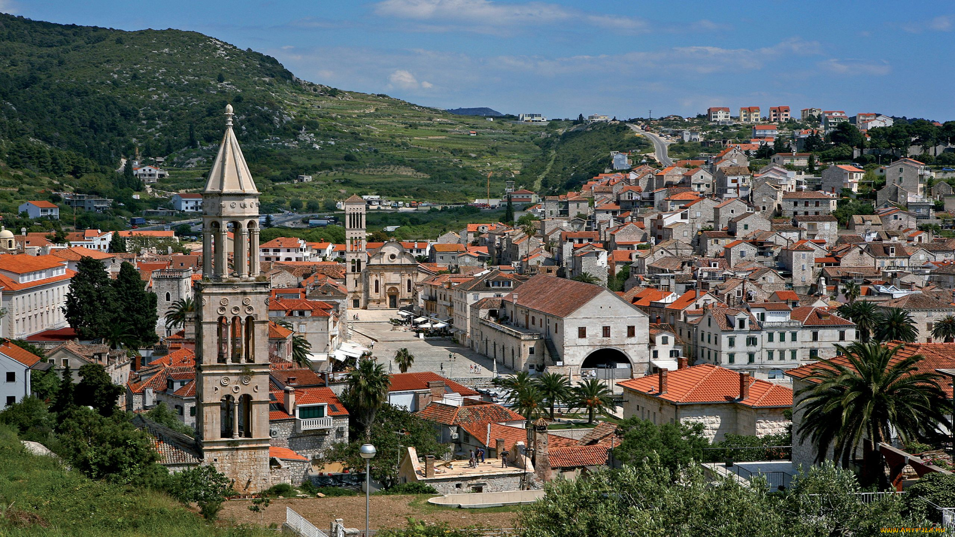 города, панорамы, здания, hvar, island, croatia