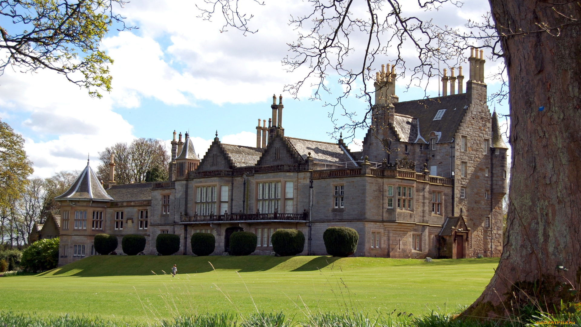 lauriston, castle, edinburgh, scotland, города, эдинбург, шотландия, замок, лужайка, кусты