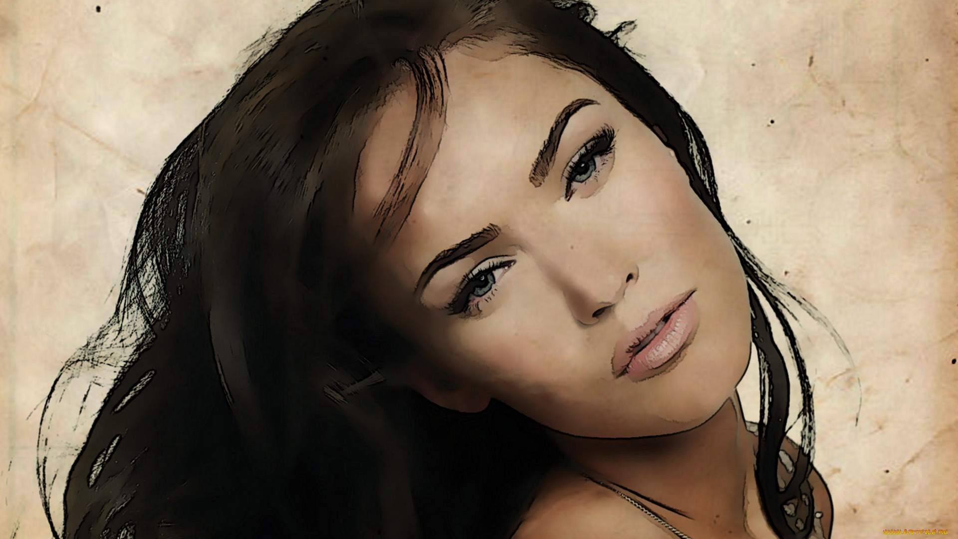 рисованные, люди, megan, fox, взгляд