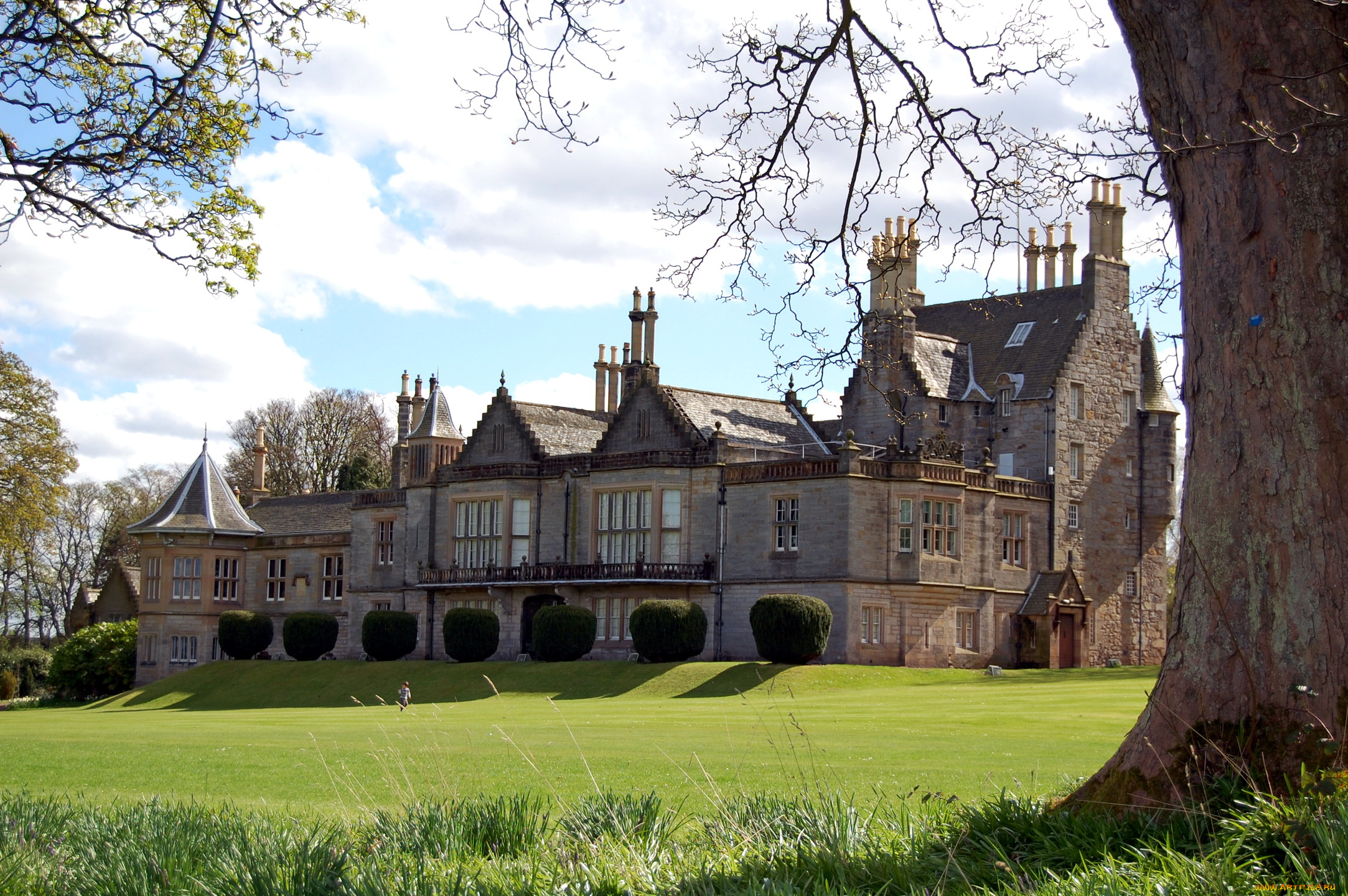 lauriston, castle, edinburgh, scotland, города, эдинбург, шотландия, замок, лужайка, кусты