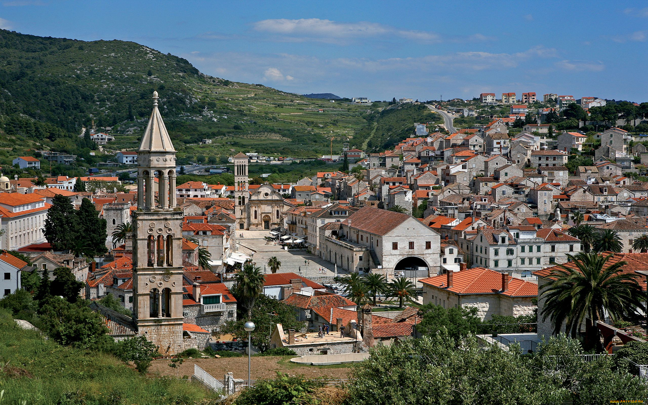 города, панорамы, здания, hvar, island, croatia