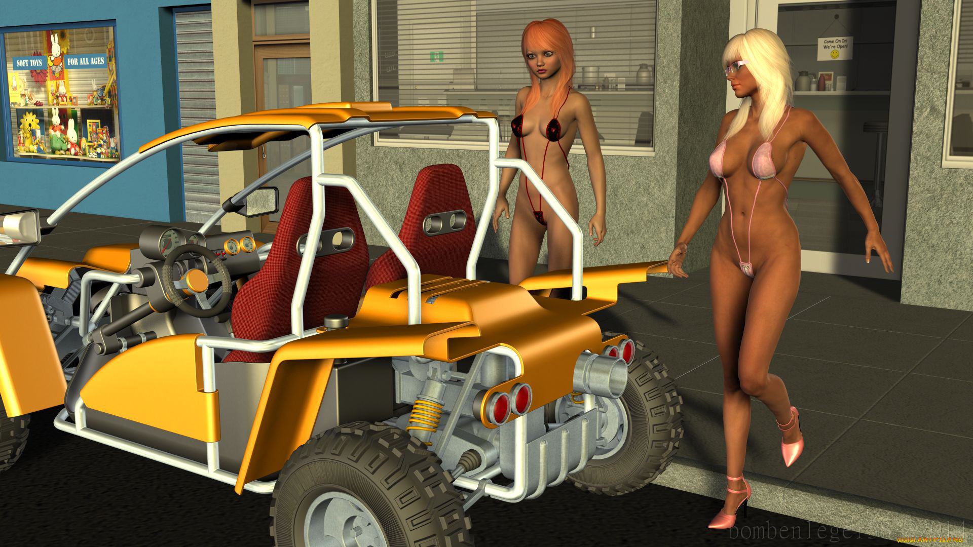 автомобили, 3d, car&girl, взгляд, девушки, автомобиль, фон