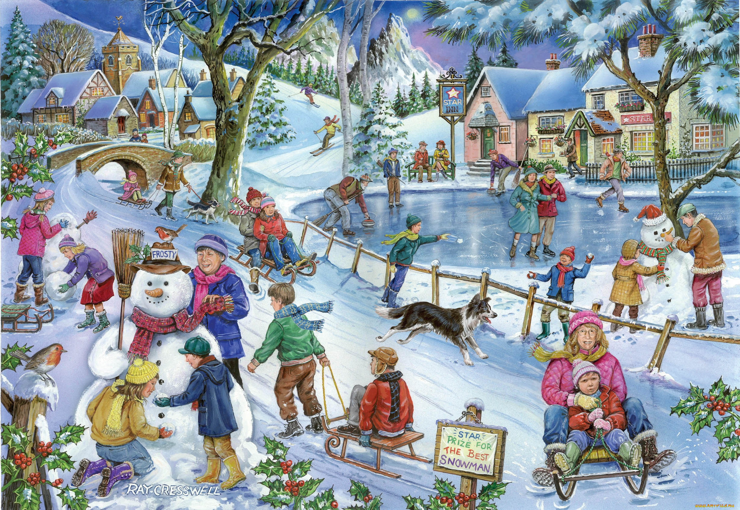 Зимние забавы картинки для детей. Ray Cresswell художник. Зимние забавы. Зимние развлечения. Картина зимние развлечения.