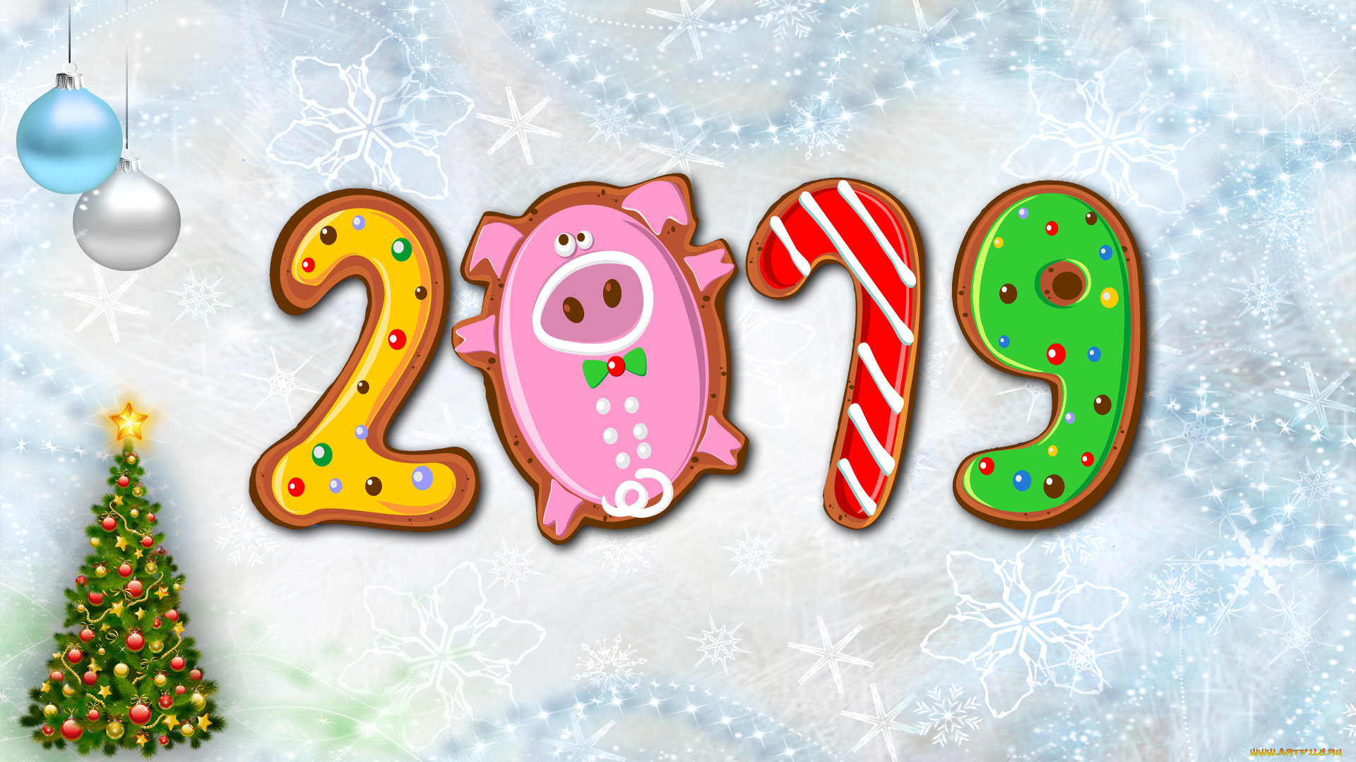 праздничные, векторная, графика, , новый, год, 2019, фон, шары, новогодняя, ель