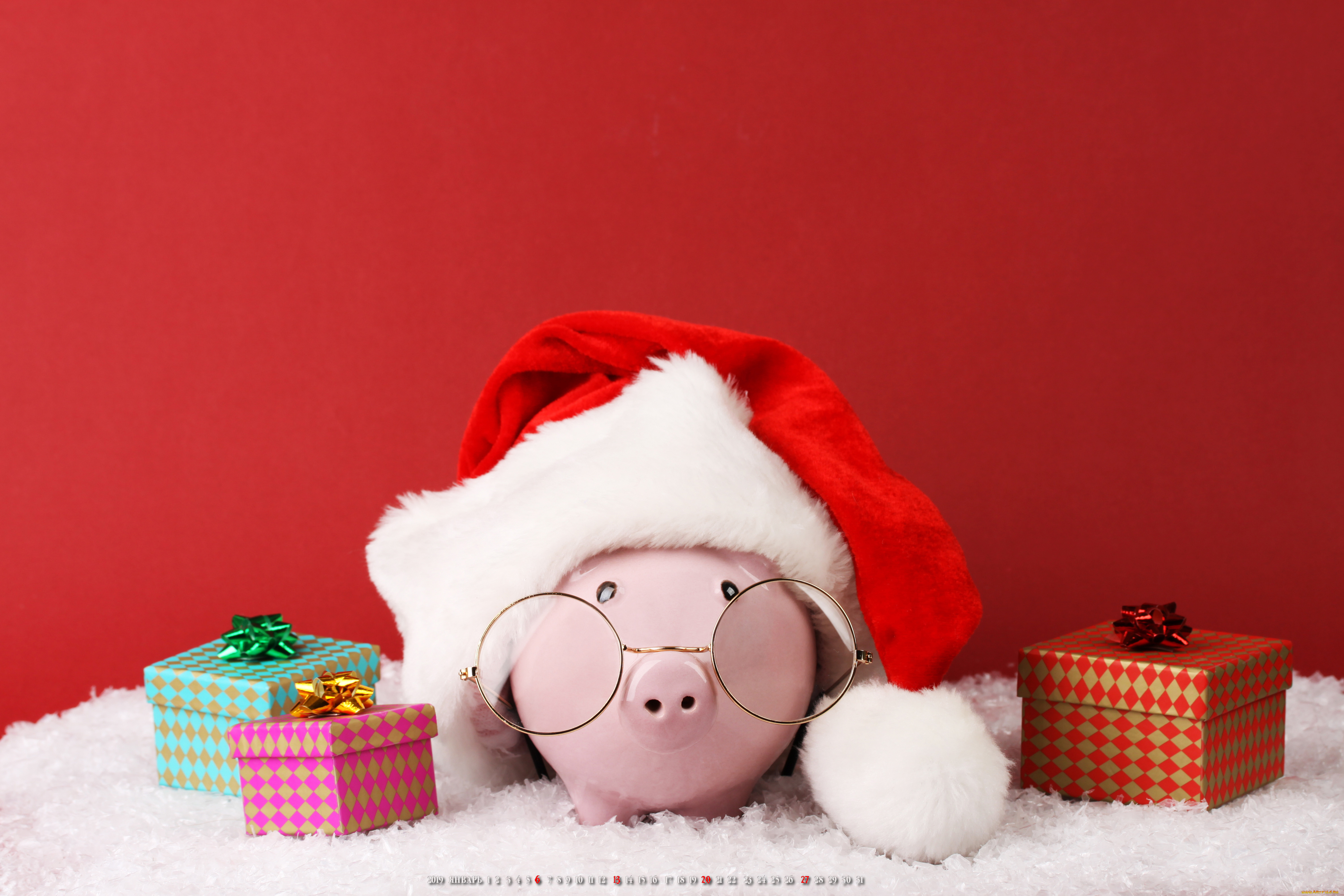 календари, праздники, , салюты, свинья, подарок, коробка, шапка, очки, поросенок