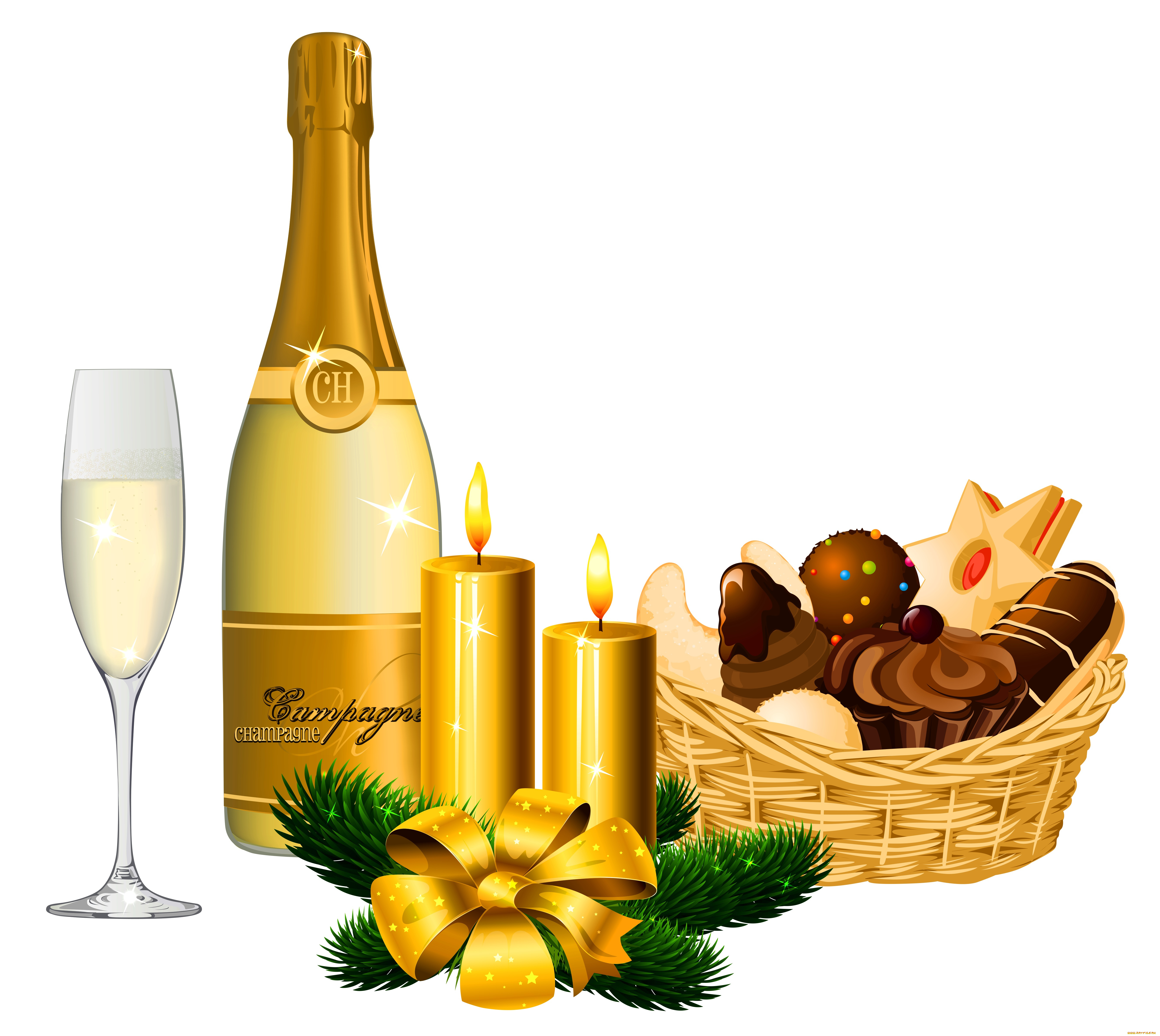 праздничные, векторная, графика, , новый, год, бокал, шампанское, свечи
