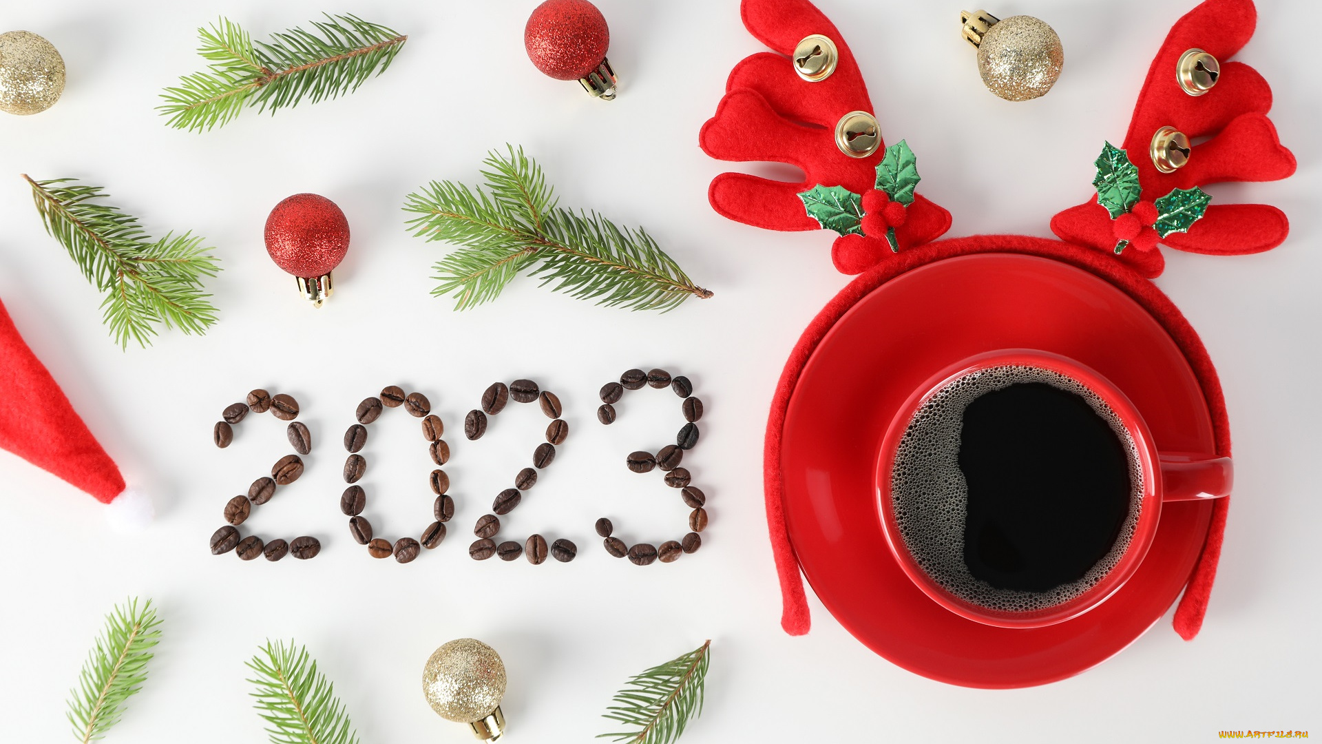 праздничные, -, разное, , новый, год, кофе, рождественские, украшения, 2023, год, праздник, простой, фон