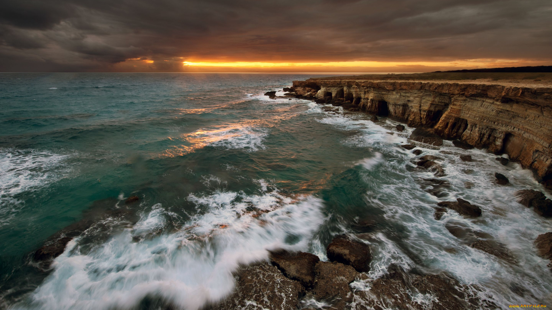 природа, побережье, cyprus, море, скалы, закат