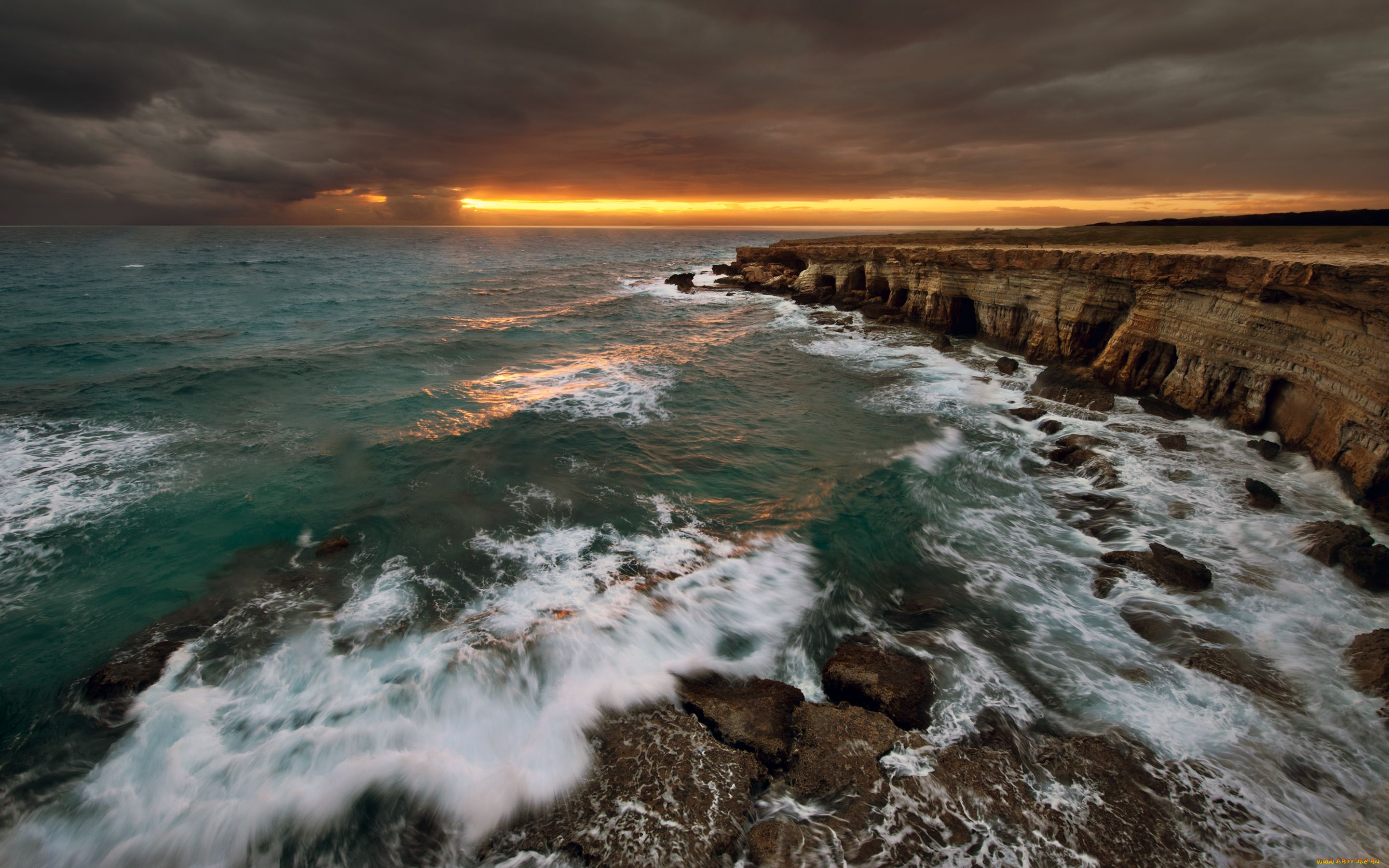природа, побережье, cyprus, море, скалы, закат
